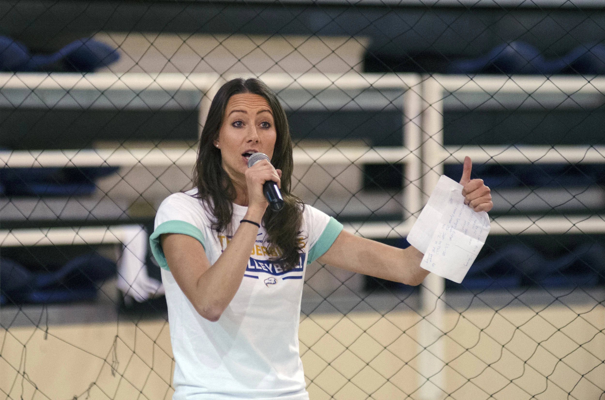 Talking to highschool volleyball players at the UBC Mizuno Invitational