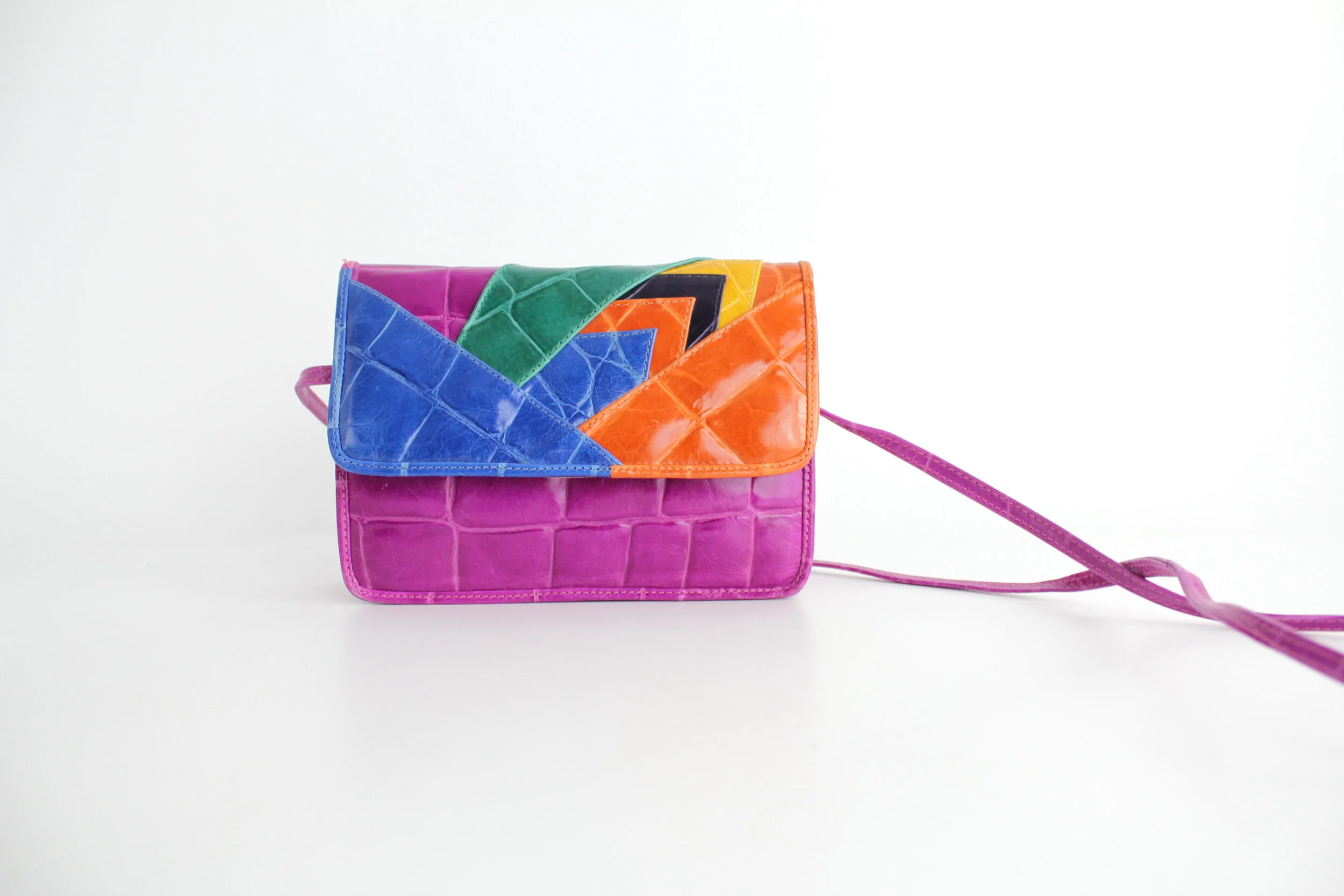 Vintage 1980s Italian Colorblock Embossed Leather Shoulder Bag