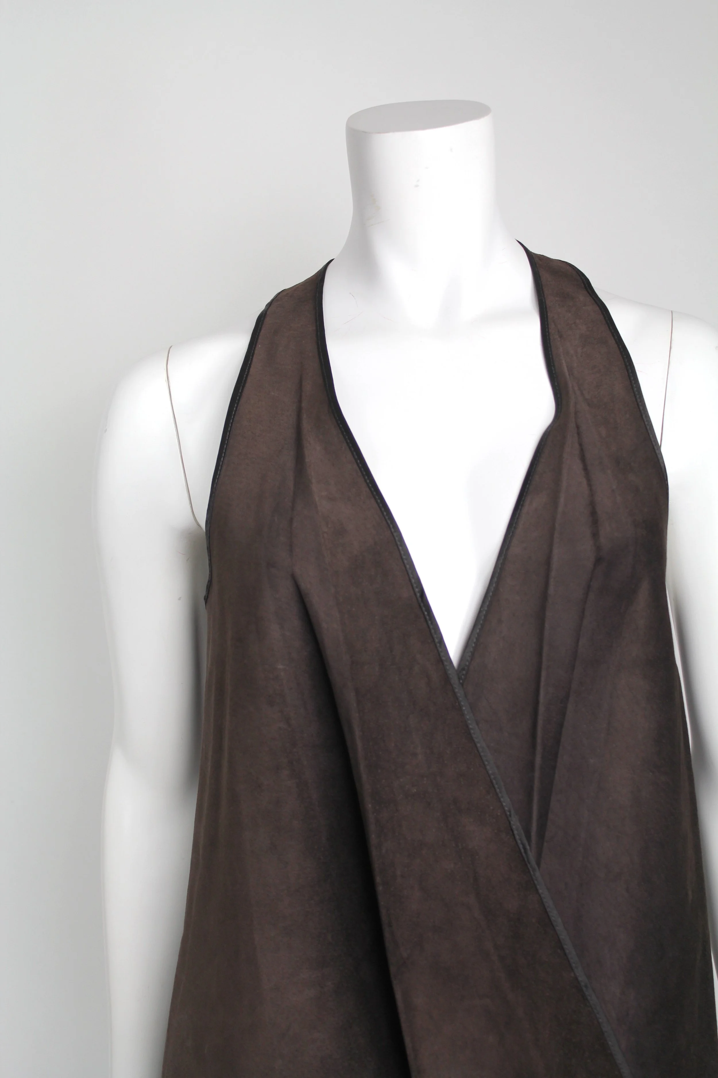 Minimal Leather and Silk Trim Surplice Racerback Halter Top