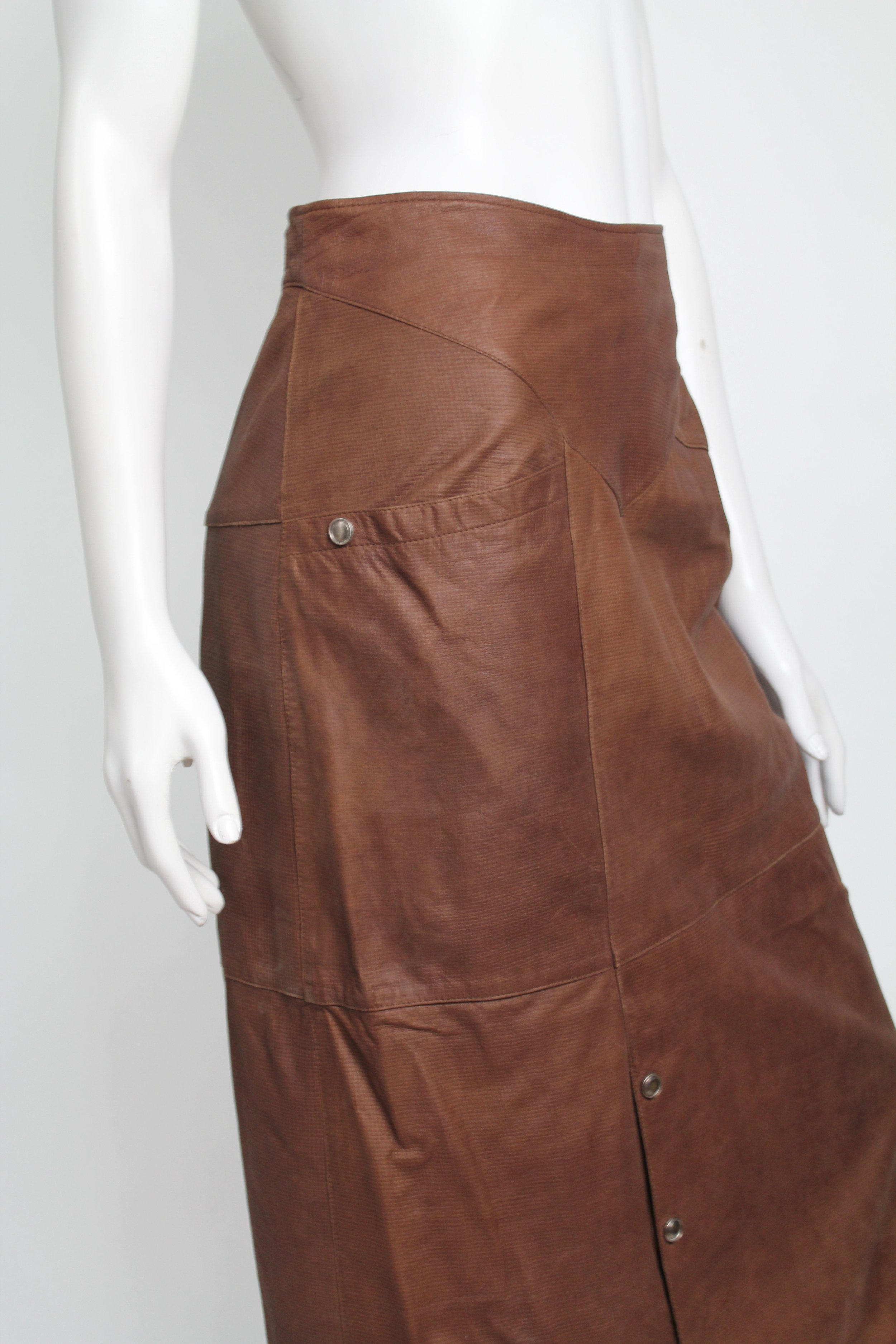 1980s Bruno Magli Leather Utility Skirt