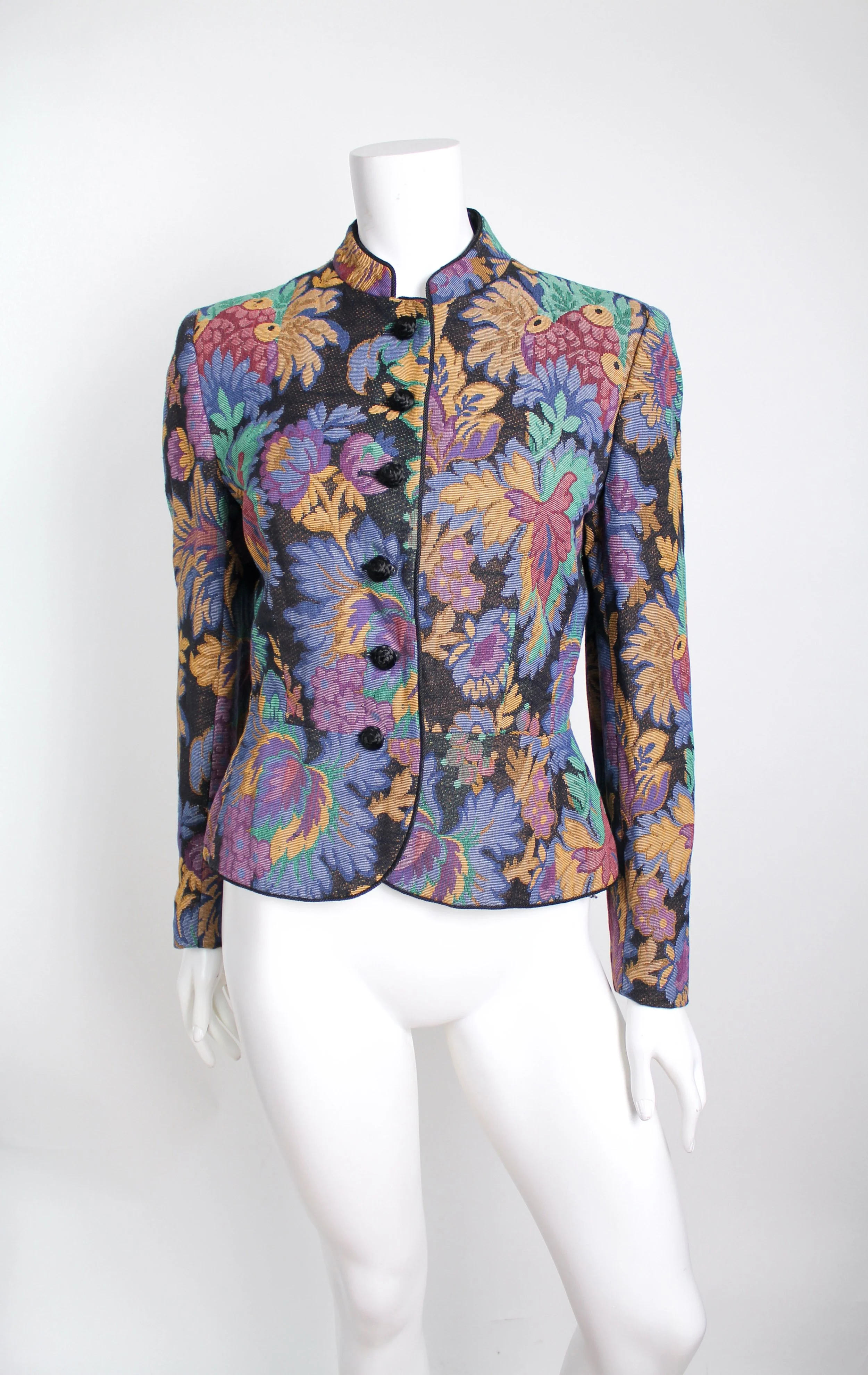 1980s Oscar de la Renta Floral Jacquard Jacket
