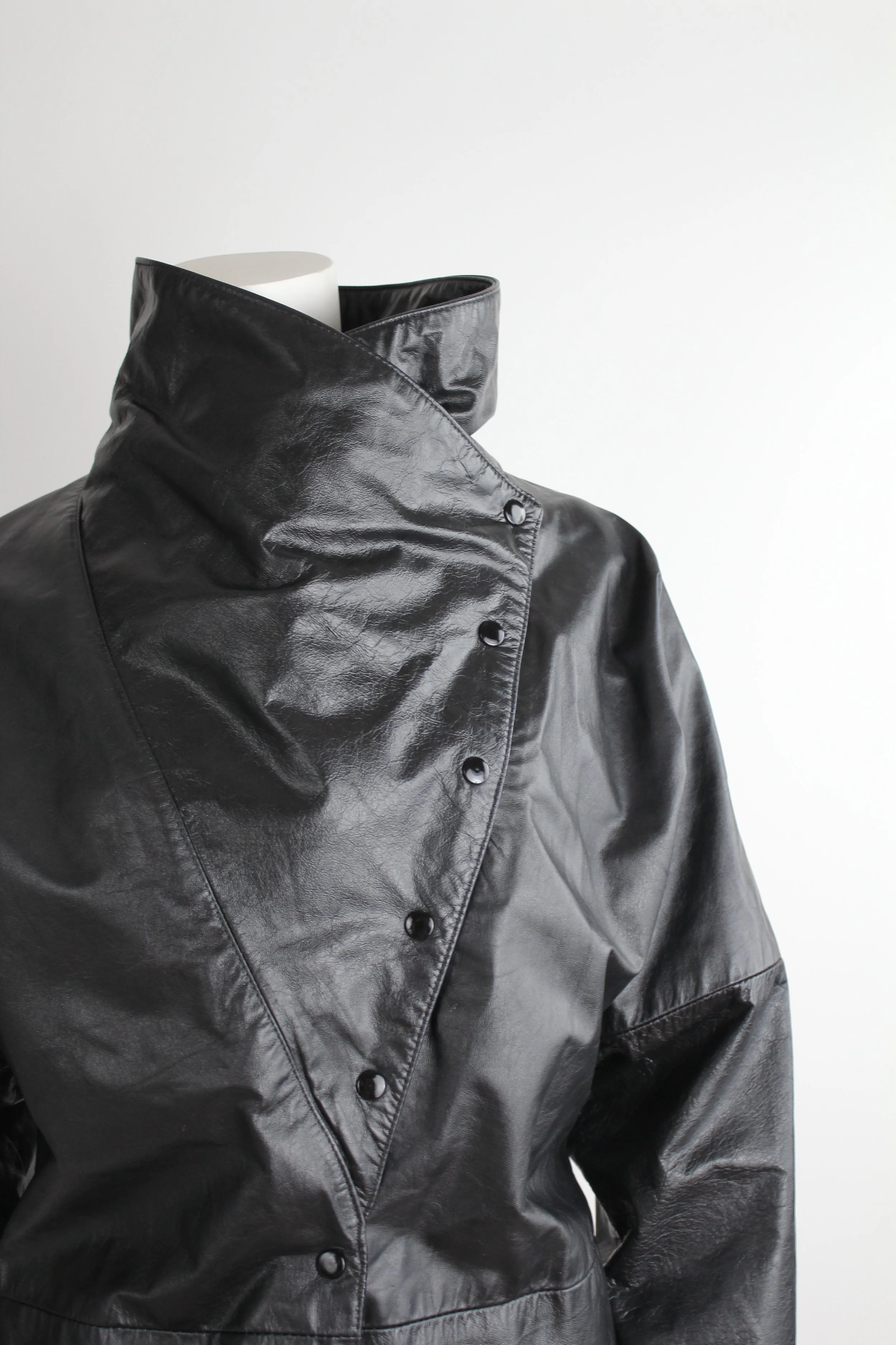 Vintage 1980s Funnel Collar Leather Jacket