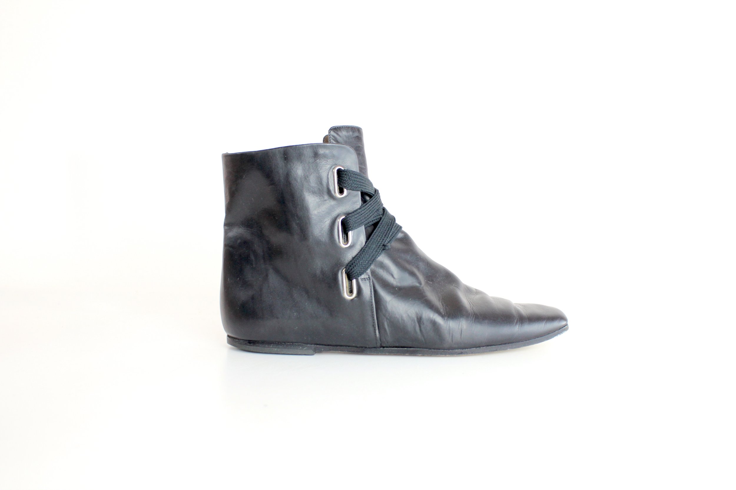1990s Fausto Santini Italian Black Leather Ankle Boots