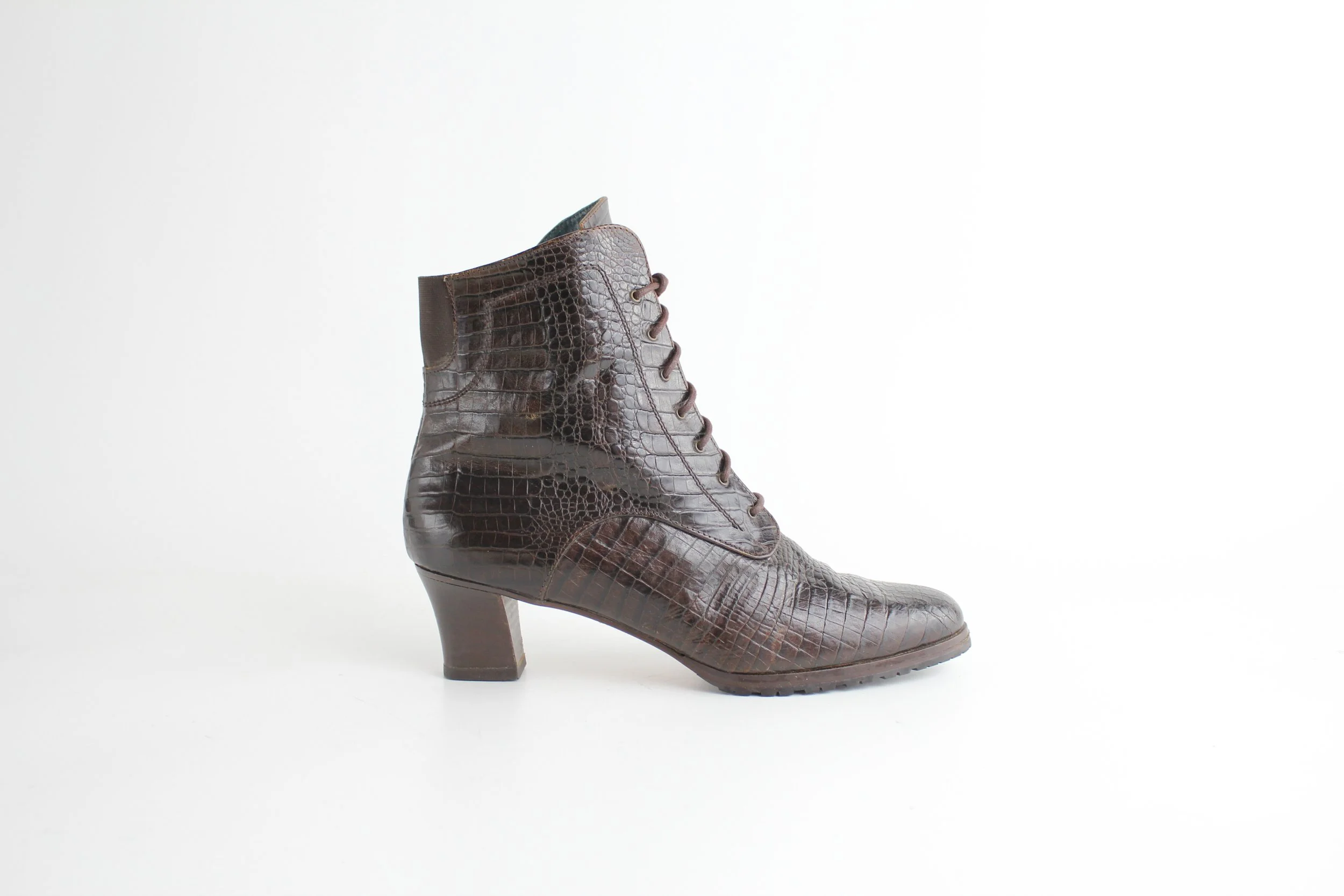 Vintage Joan & David Embossed Leather Lace Up Boots - Never Worn