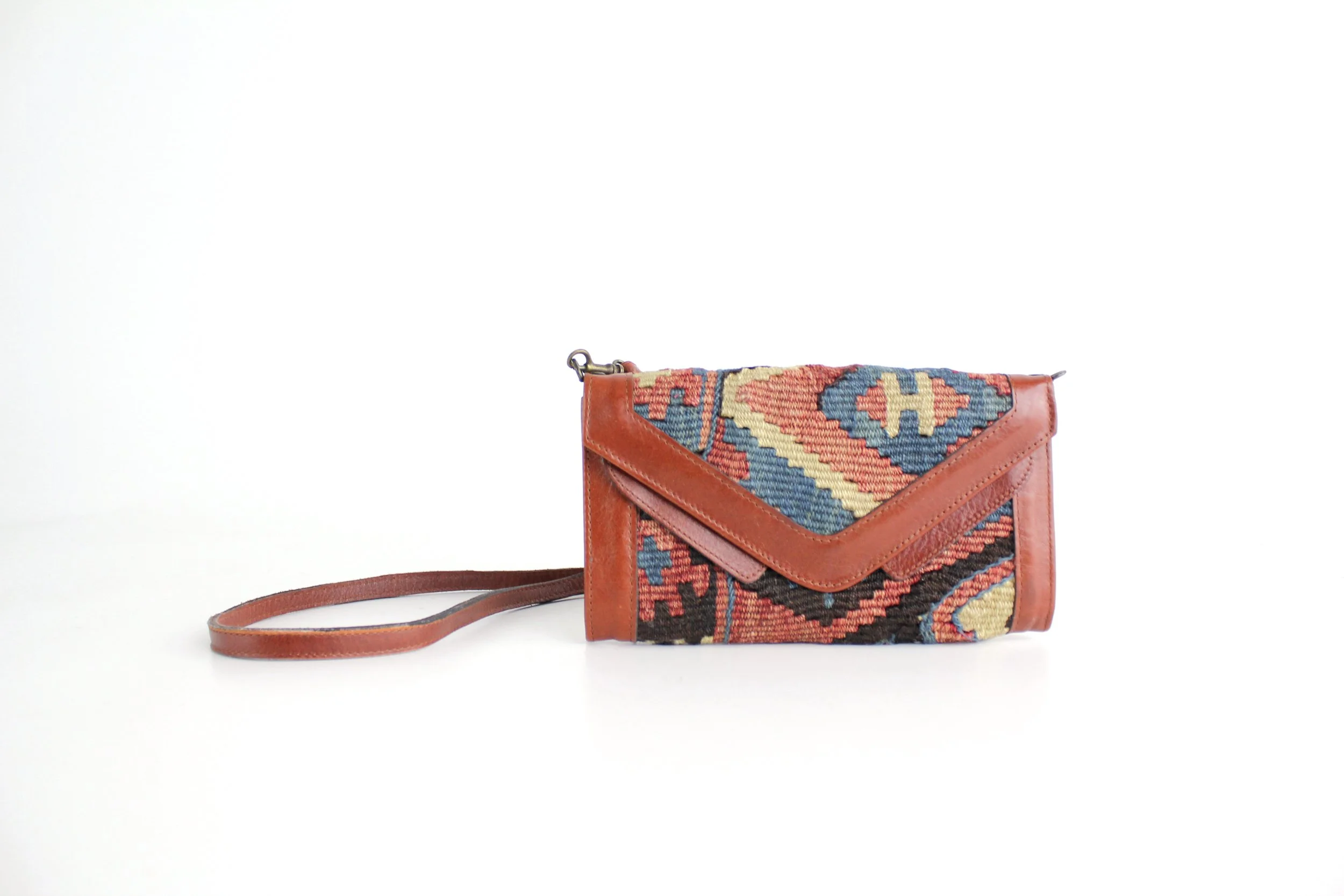 Vintage 1980s Handmade Turkish Kilim and Leather Wallet or Purse