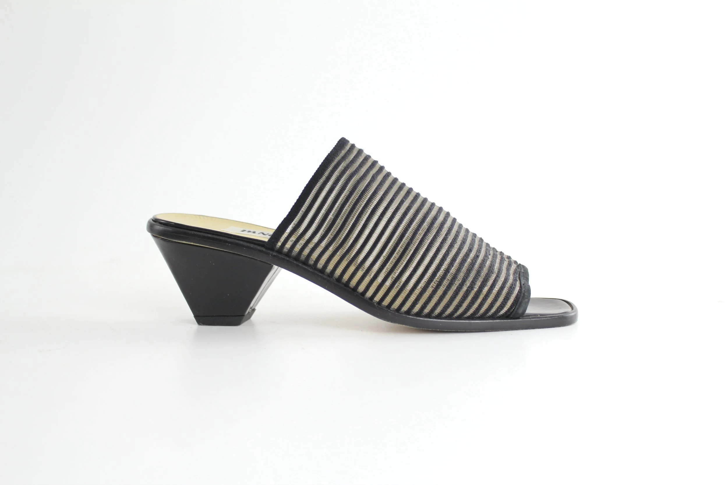 1980s Italian Striped Mesh Patent Leather Mules