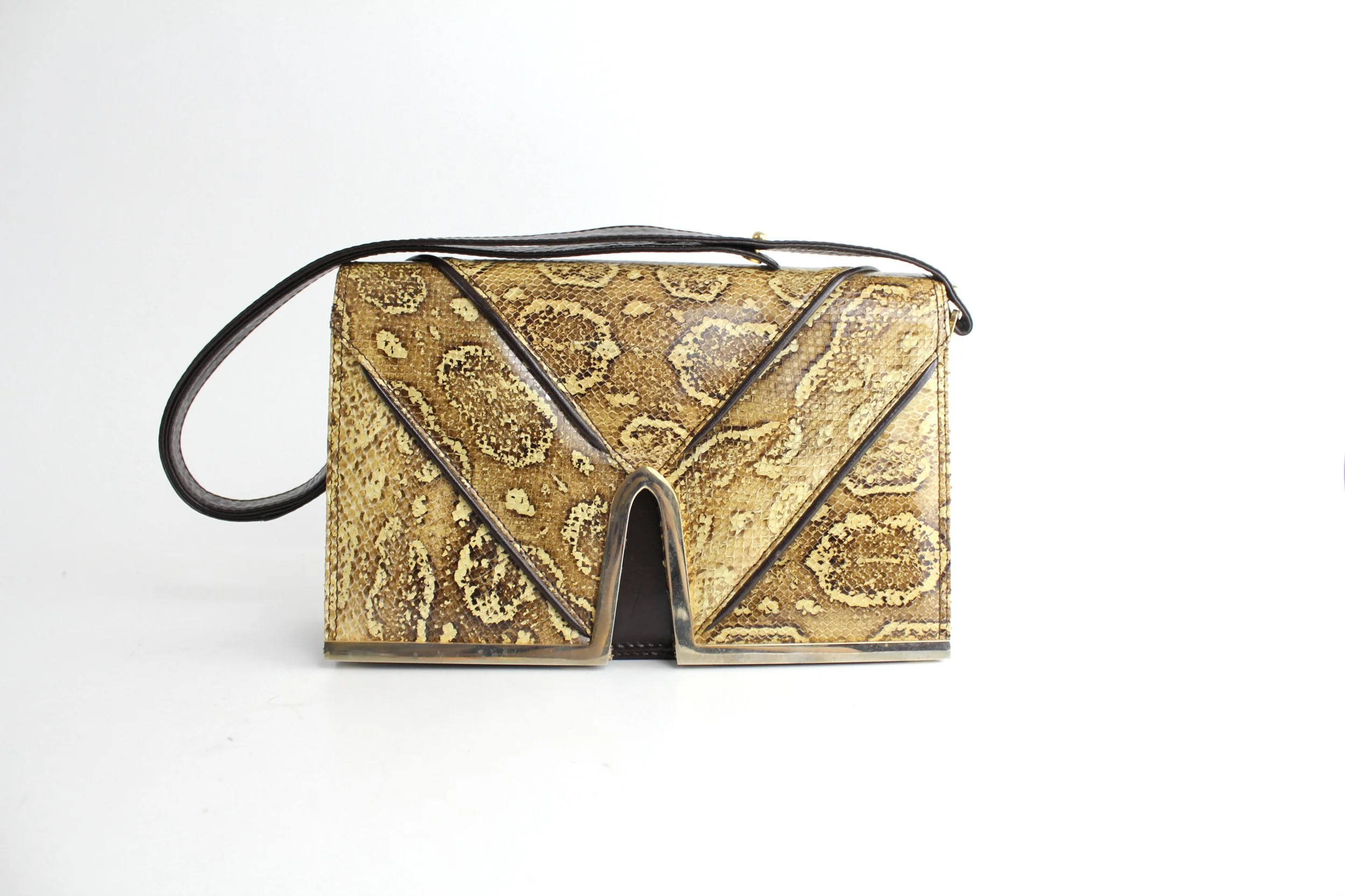 Vintage 1970s Python and Leather Structured Handbag