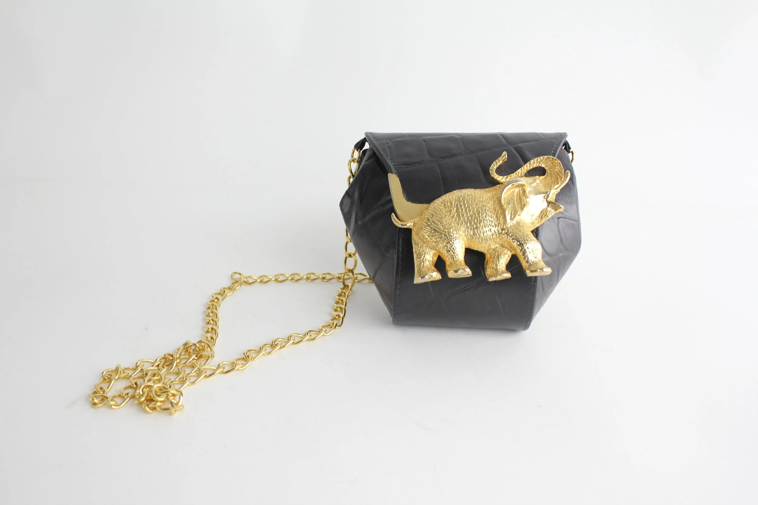 Vintage 1980s Heavy Metal Elephant Hardware Structured Evening Bag