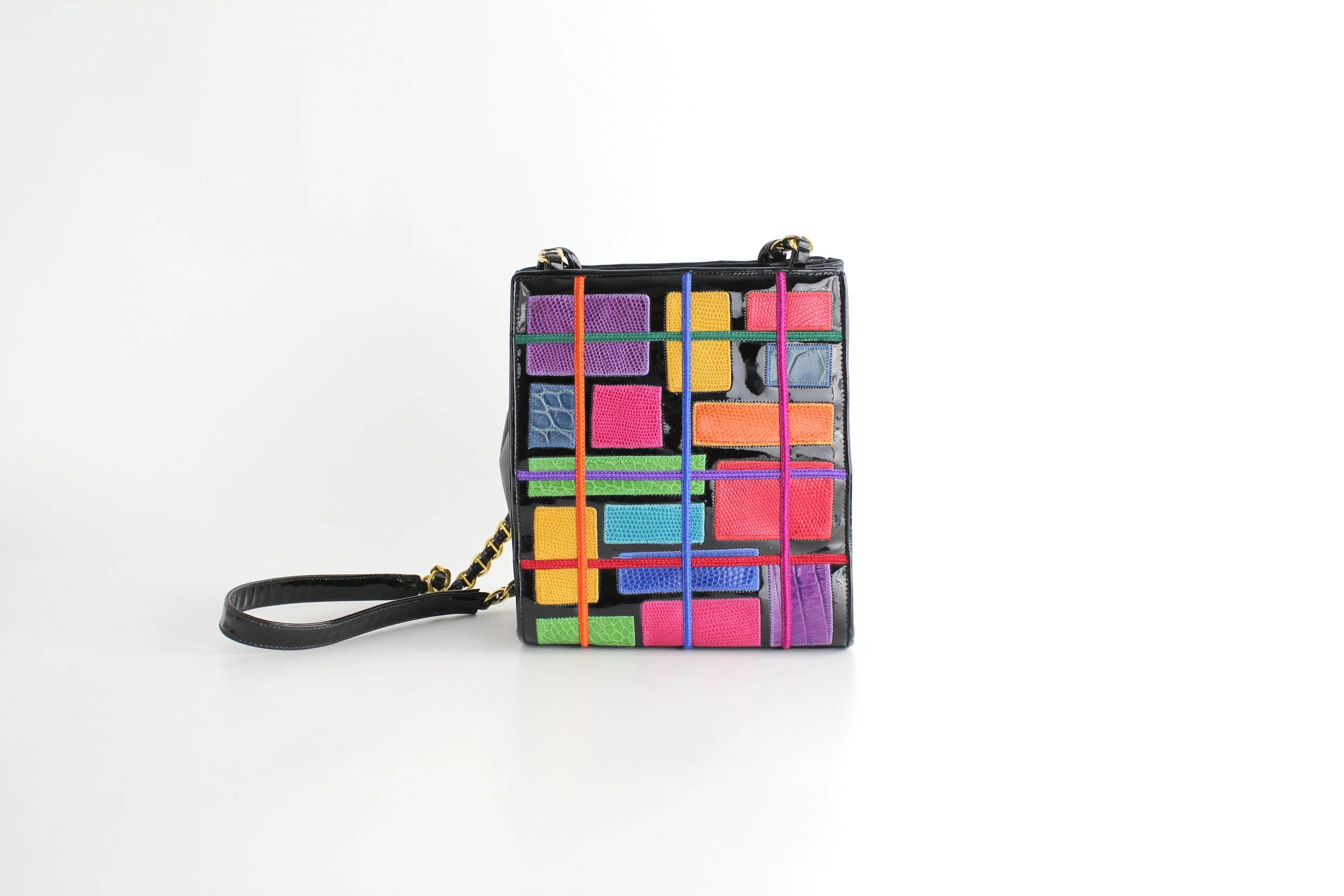 Contemporary Art Colorblock Leather Shoulder Bag