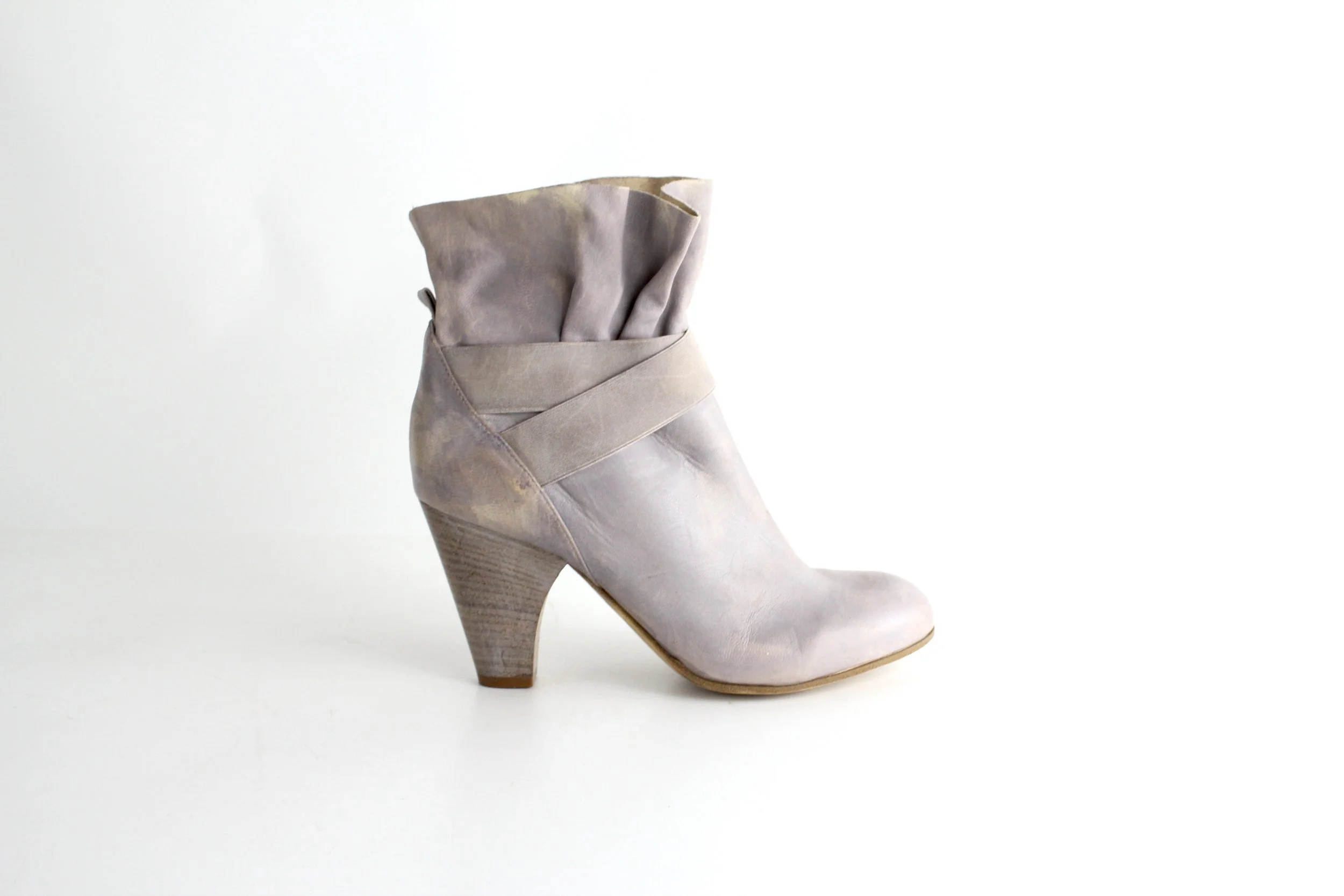 Italian Deconstructed Lavender Gray Washed Leather Ankle Boots