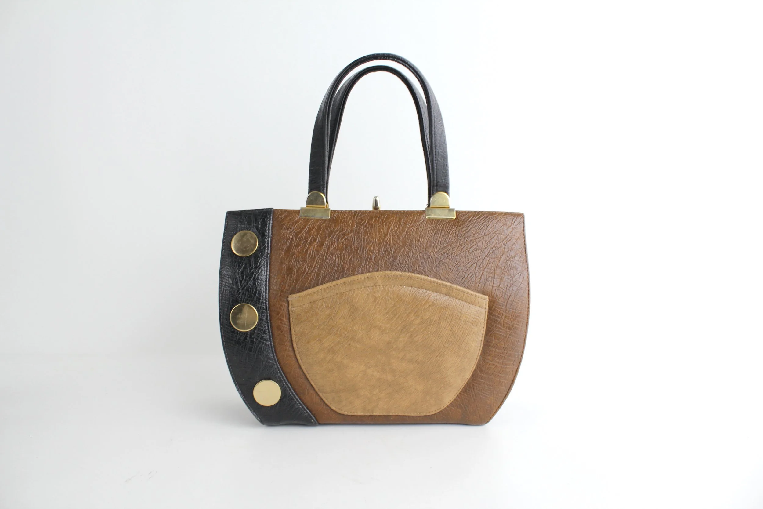 Vintage 1960s Modern Colorblock Vegan Leather Handbag
