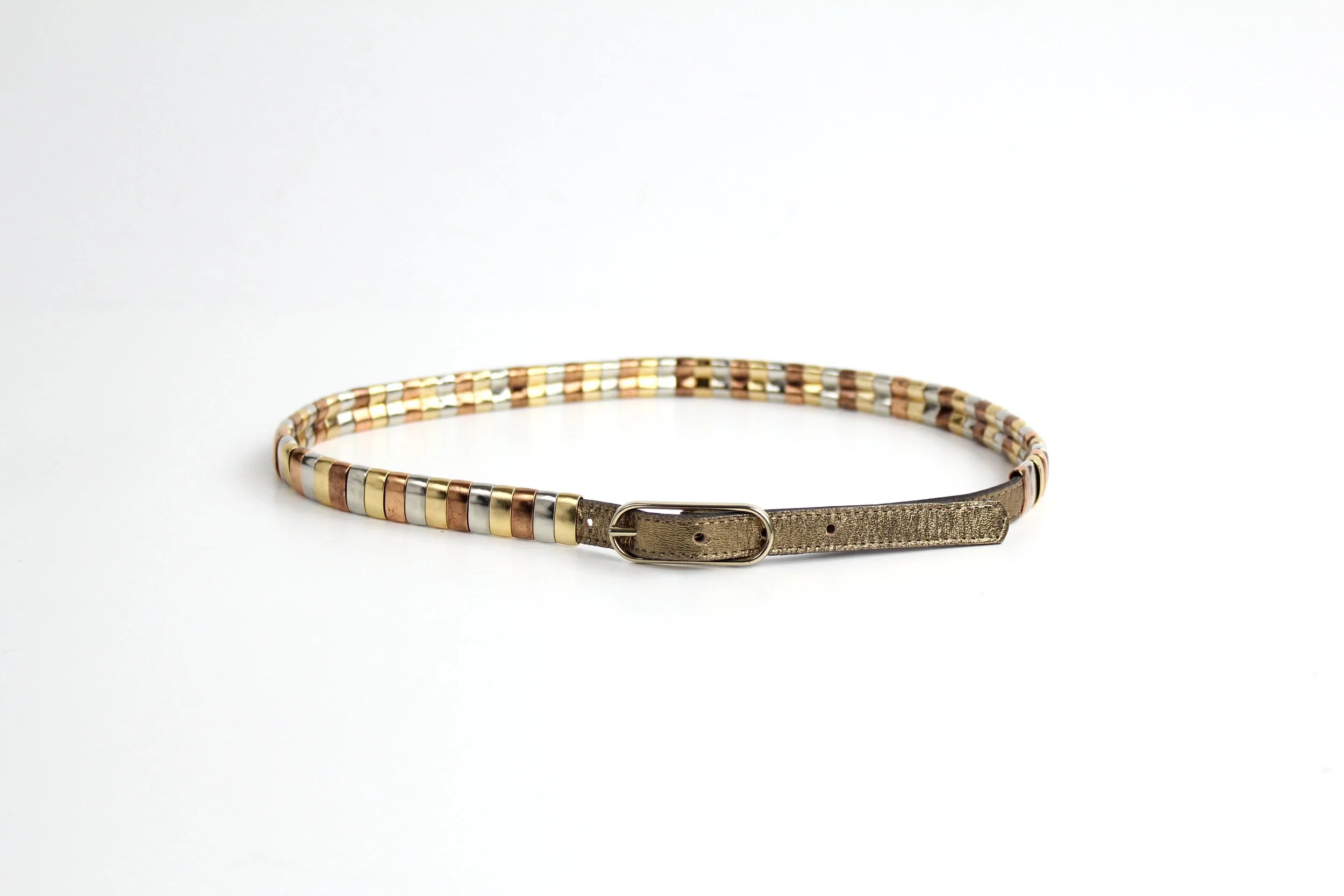 Vintage 1980s Mixed Metal Leather Belt
