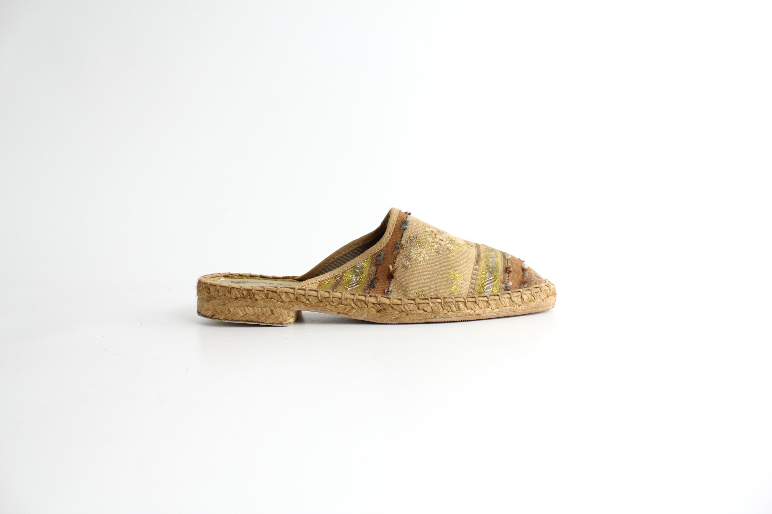 Vintage 1990s Square Toe Floral Espadrille Flat Shoes