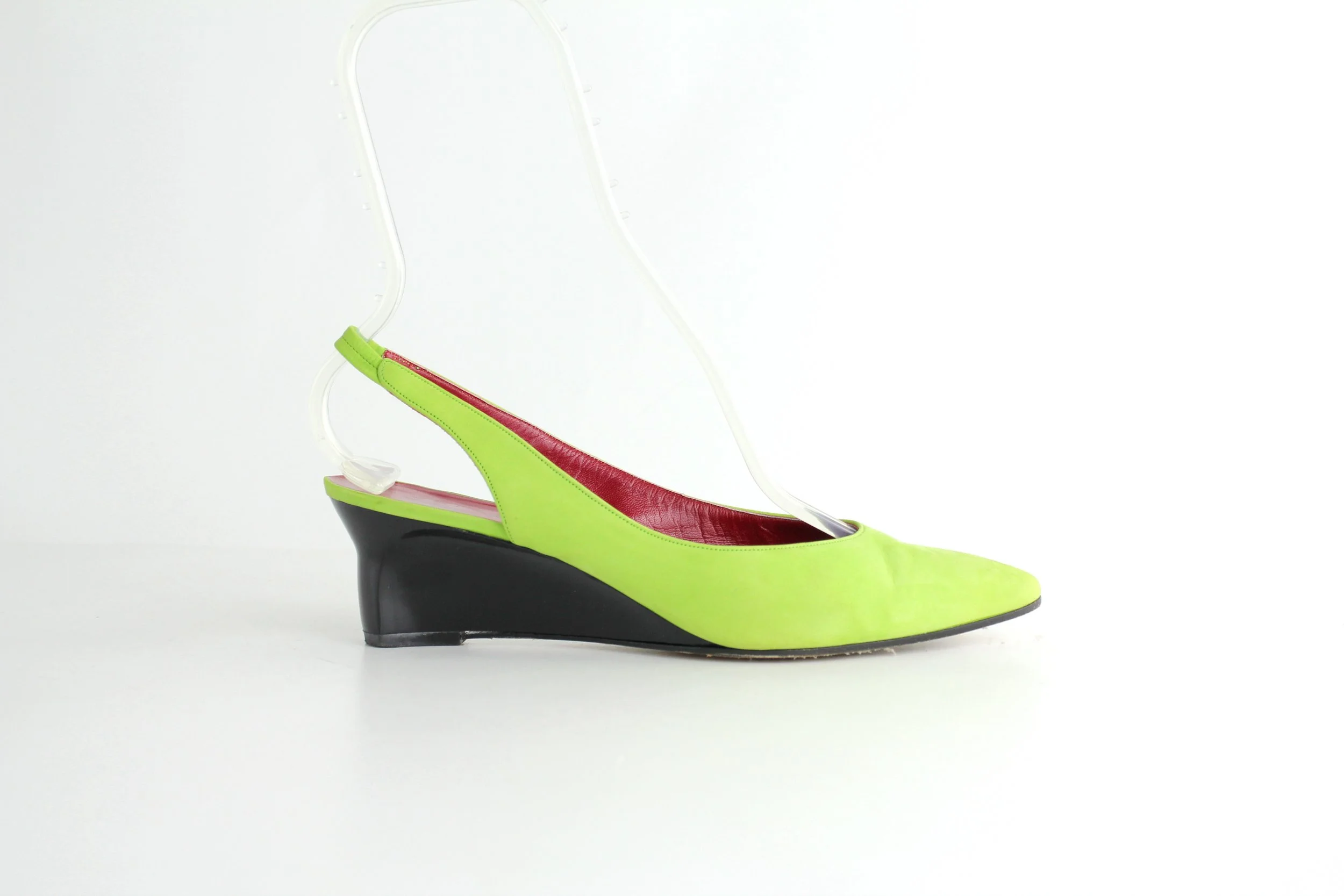 Vintage 1990s Charles Jourdan Lime Slingback Wedge Heels