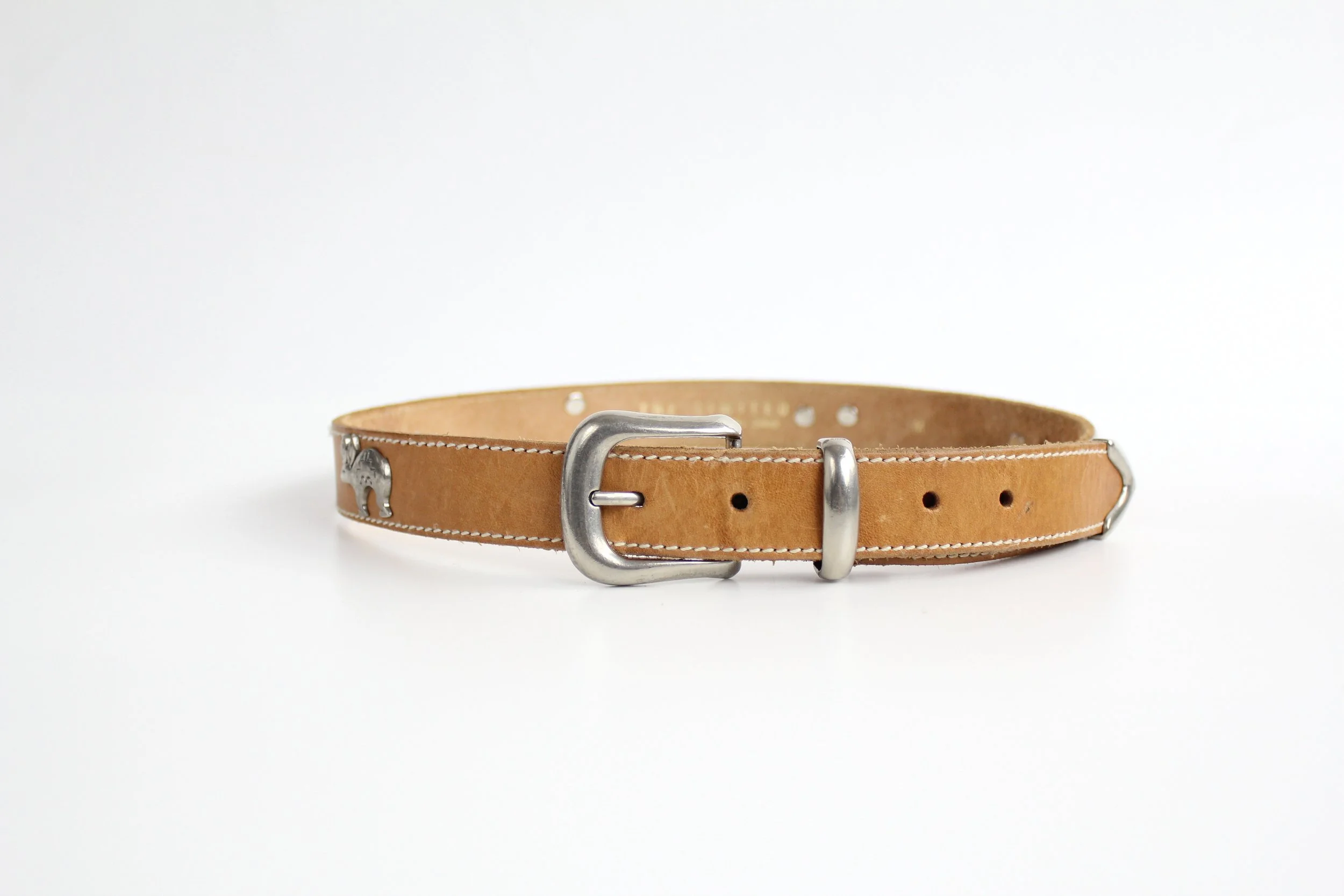 Vintage 1990s Southwestern Silver Motif Vegtan Leather Belt