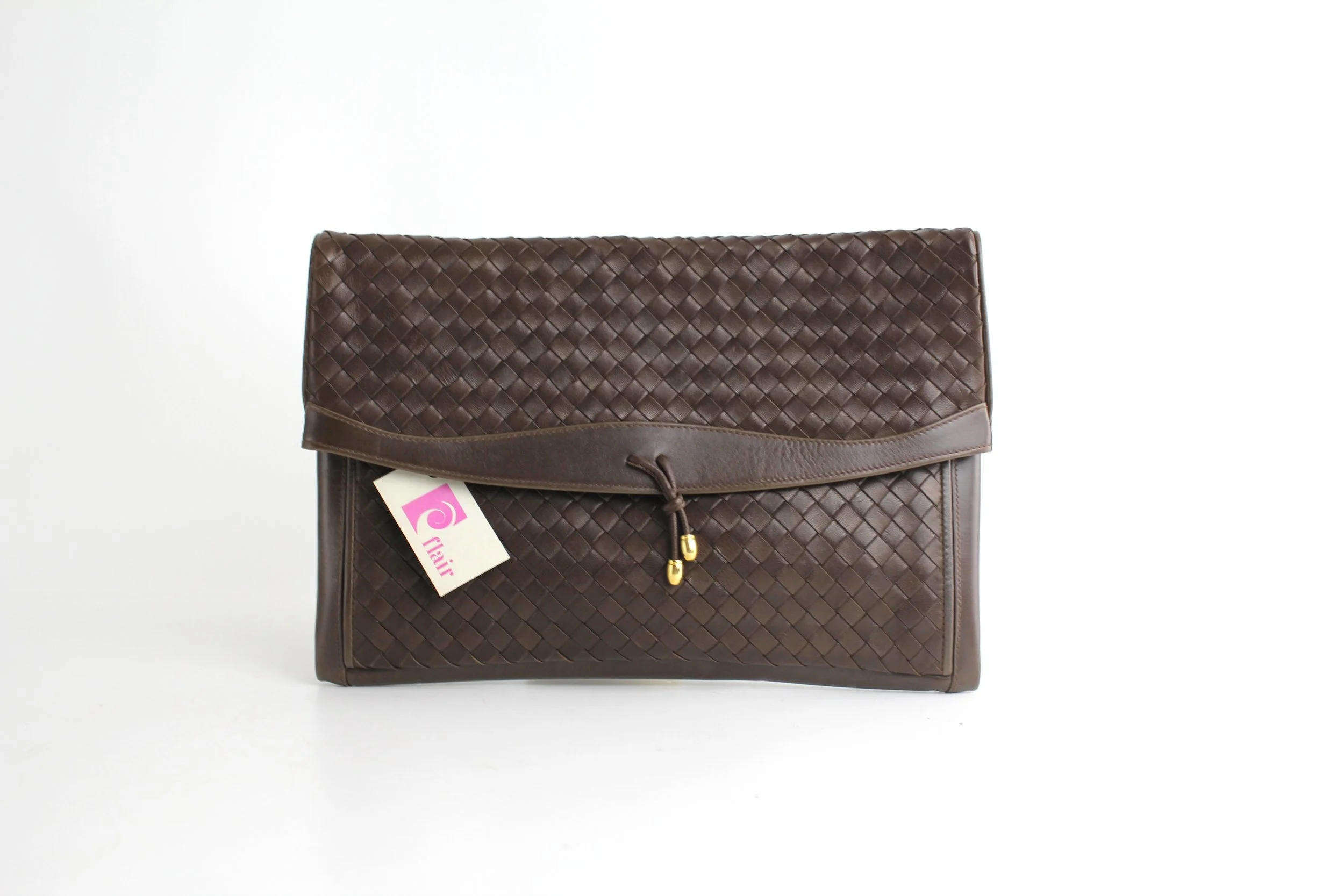 1970s Walter Katten Intrecciato Leather Clutch Bag or Shoulder Bag - New With Tags