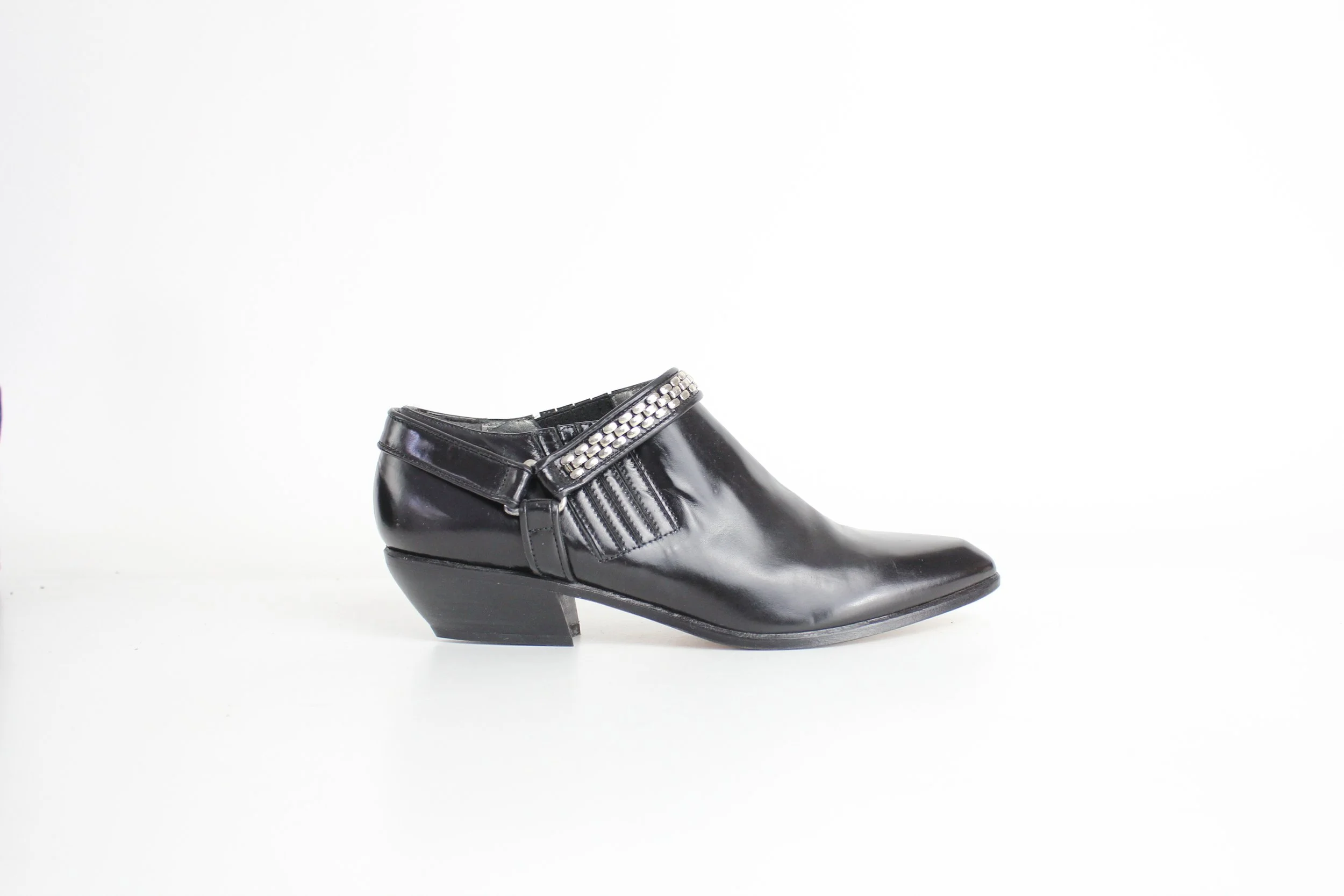 Vintage 1990s Metal Harness Black Leather Biker Bootie