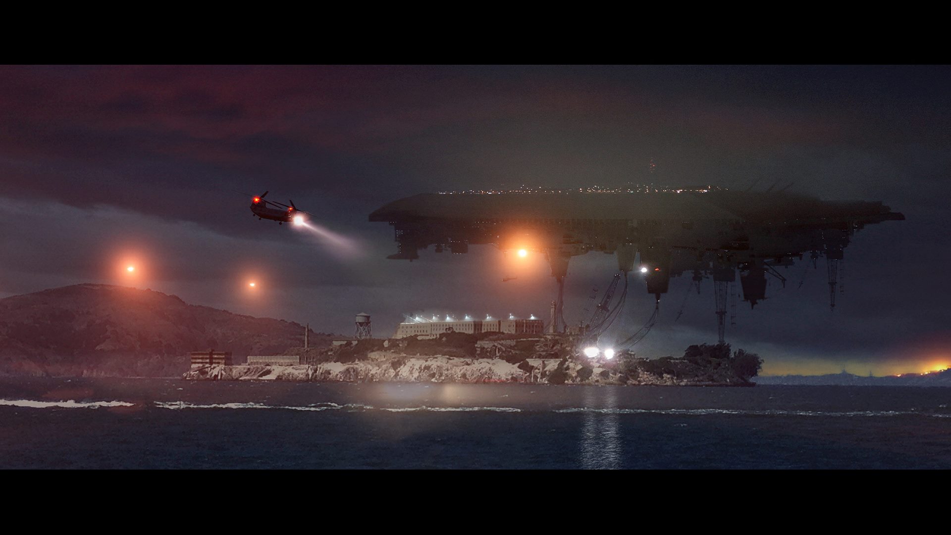 Alien Cargo Ship docked at Alcatraz Trading Post, concept art: Grzegorz Jonkajtys