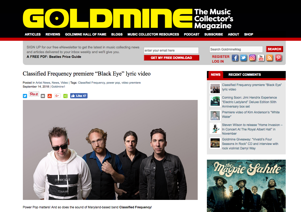 "Black Eye" Lyric Video Premiere on Goldmine Magazine