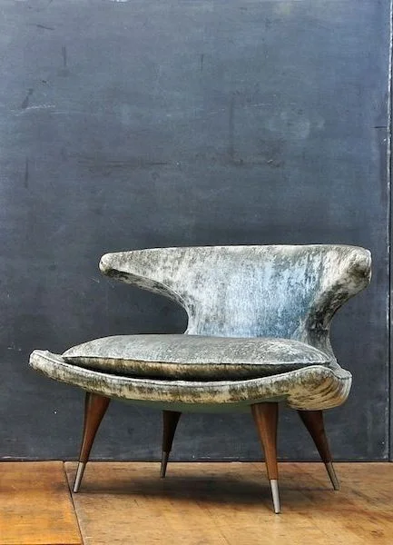 50's Vintage velvet horn lounge chair / Chaise velours corne - d'époque 50's