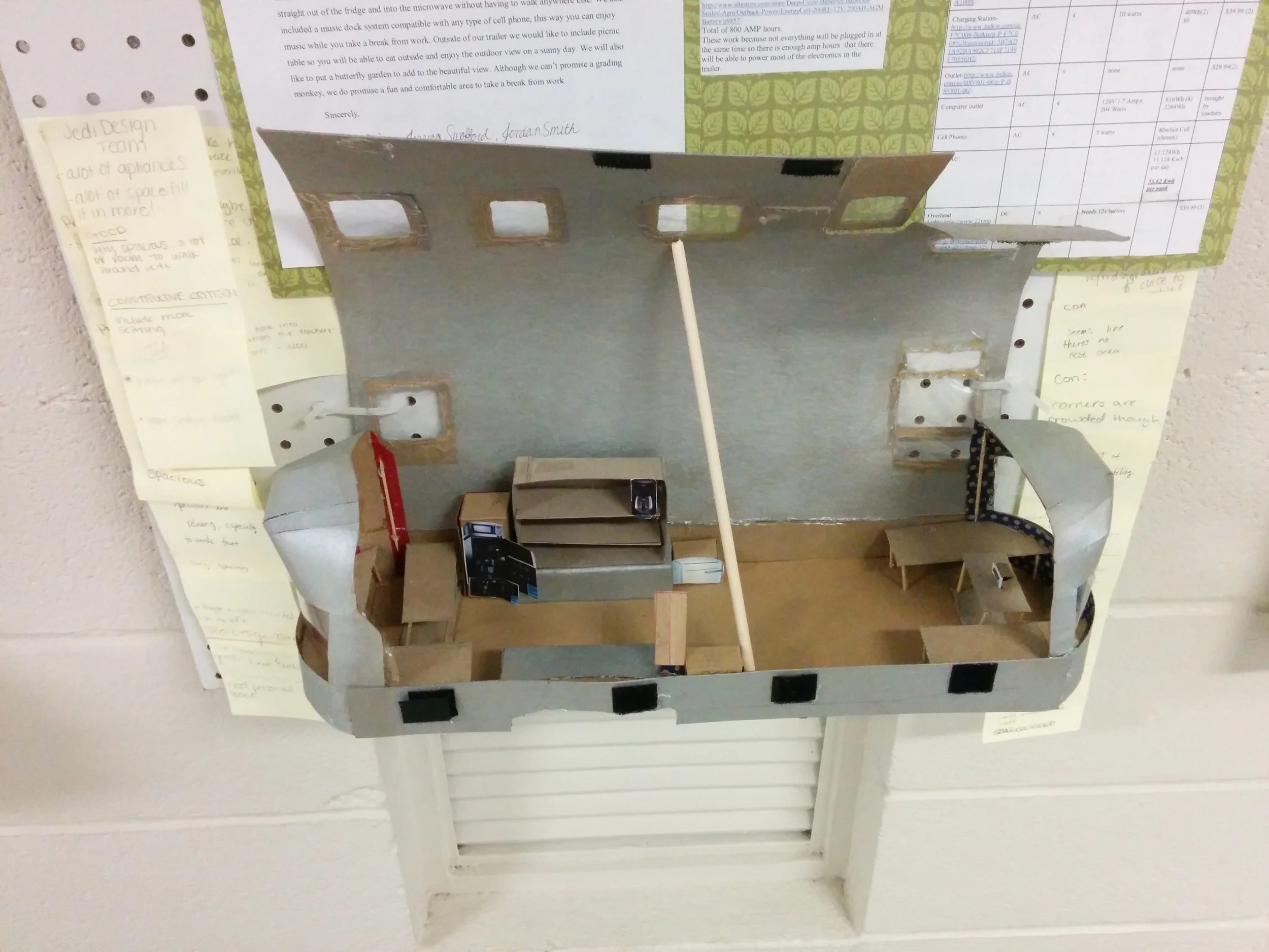 Each student had to propose a design for the Airstream teacher's lounge. One winning design was voted on by the teachers and chosen to be implemented. The class made amazing models!