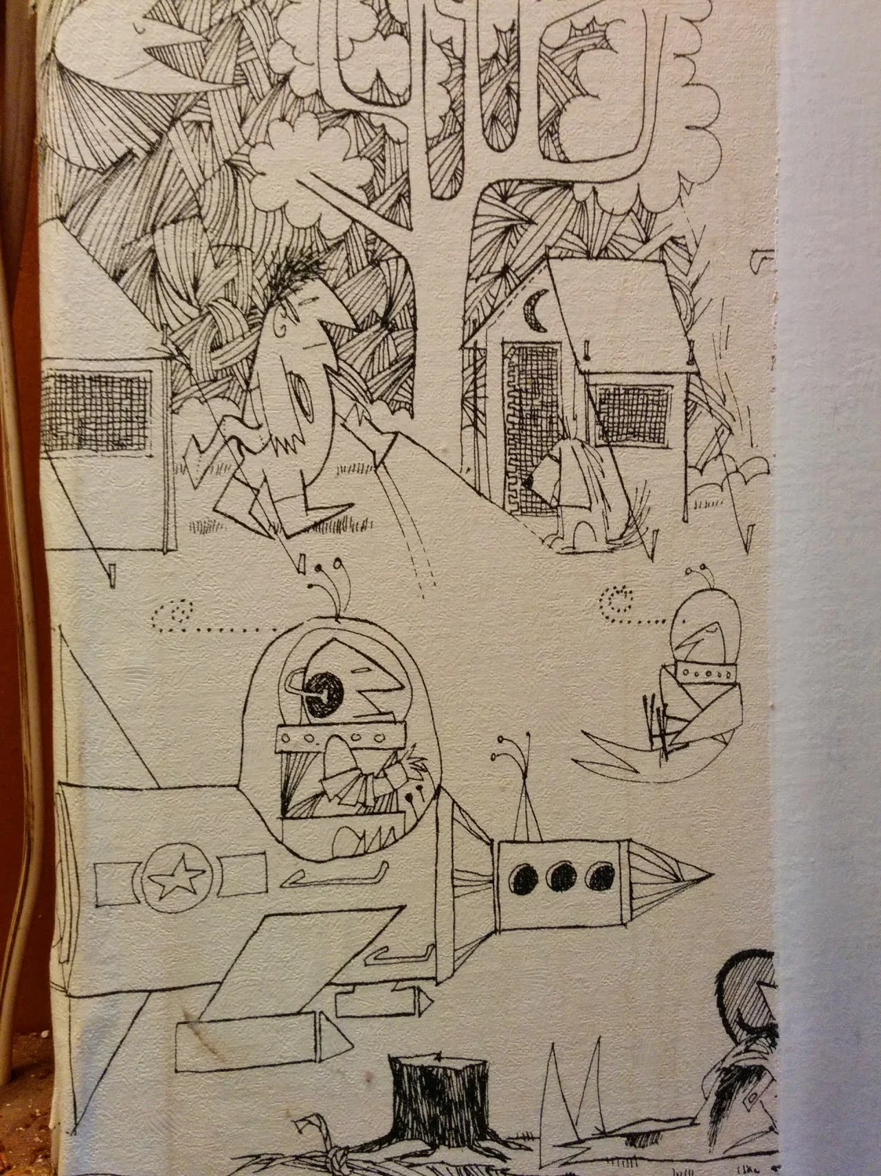 Really neat original wallpaper we found behind the mirror in the bathroom when we went to assess house.