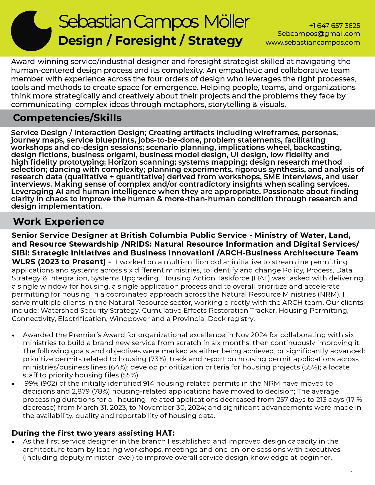 Sebastian Campos Moller CV 2026 Service Design, Human Centered Design, More-than-Human Centered Design, Systemic Design, Foresight, Futures, Complexity,