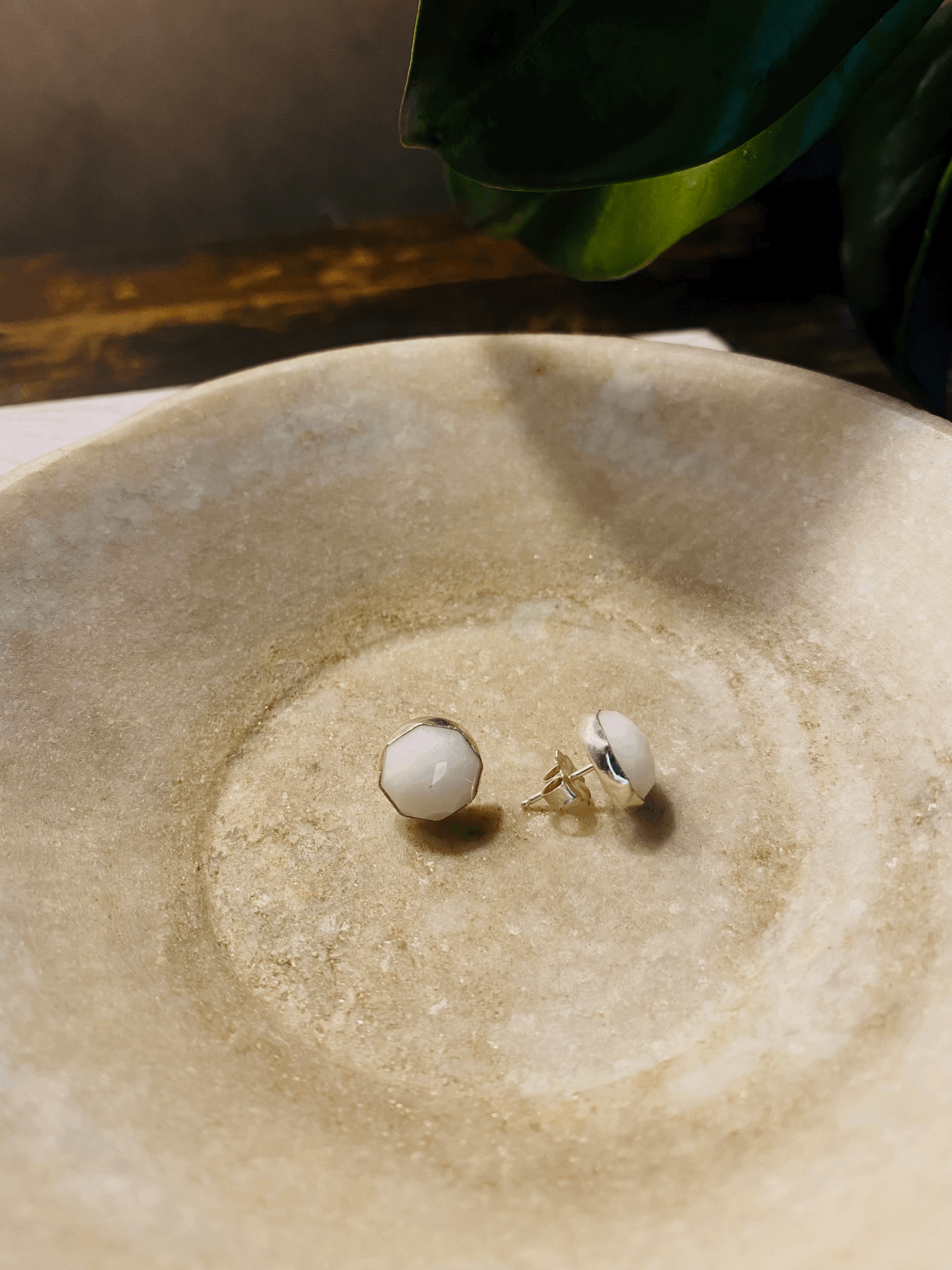 White Moonstone Stud Earrings