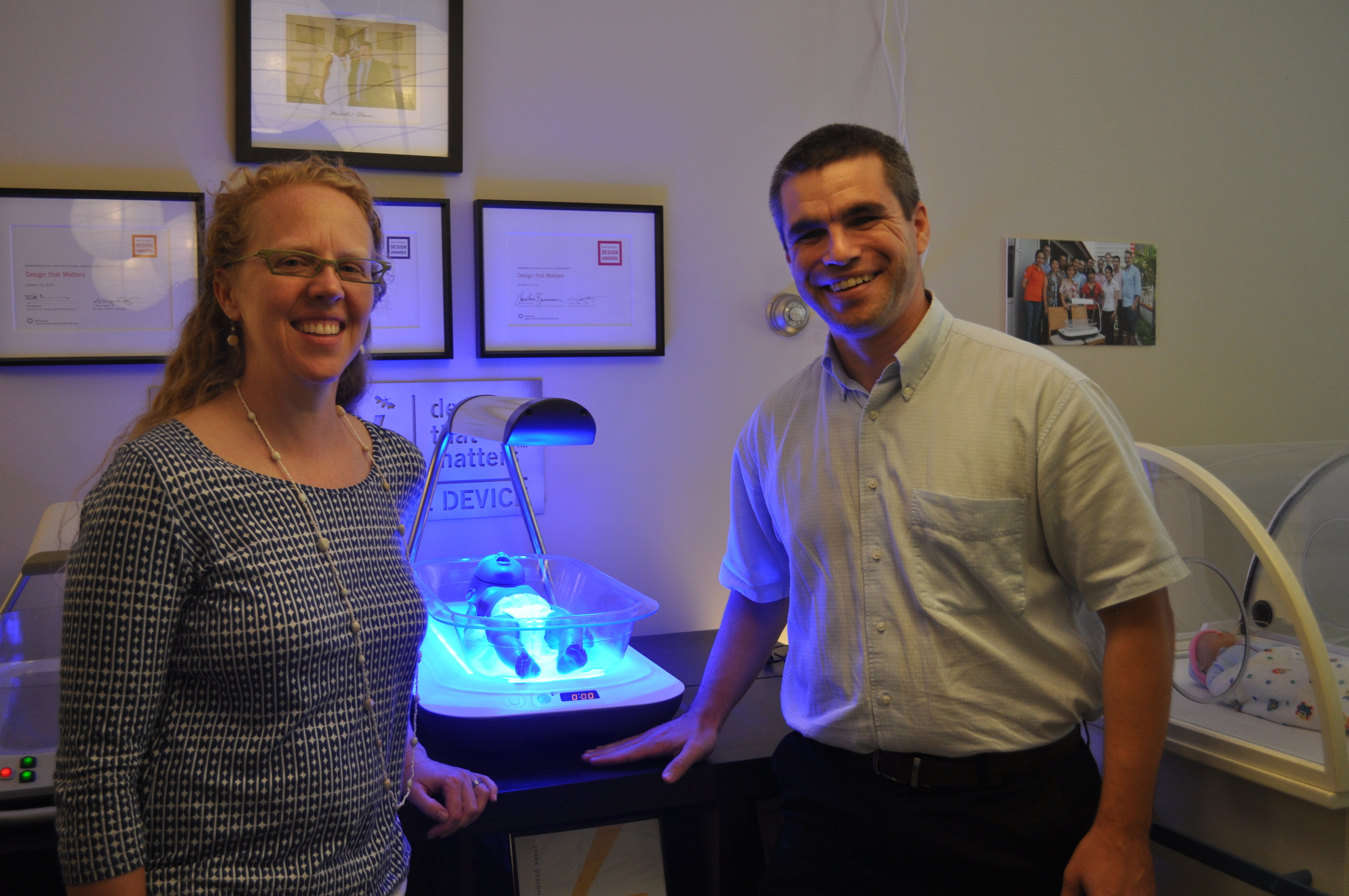DtM's Elizabeth Johansen and Conor Shapiro, President and CEO of the St. Boniface Haiti Foundation, pose with Firefly. Haiti is the ninth country to receive Firefly devices. 