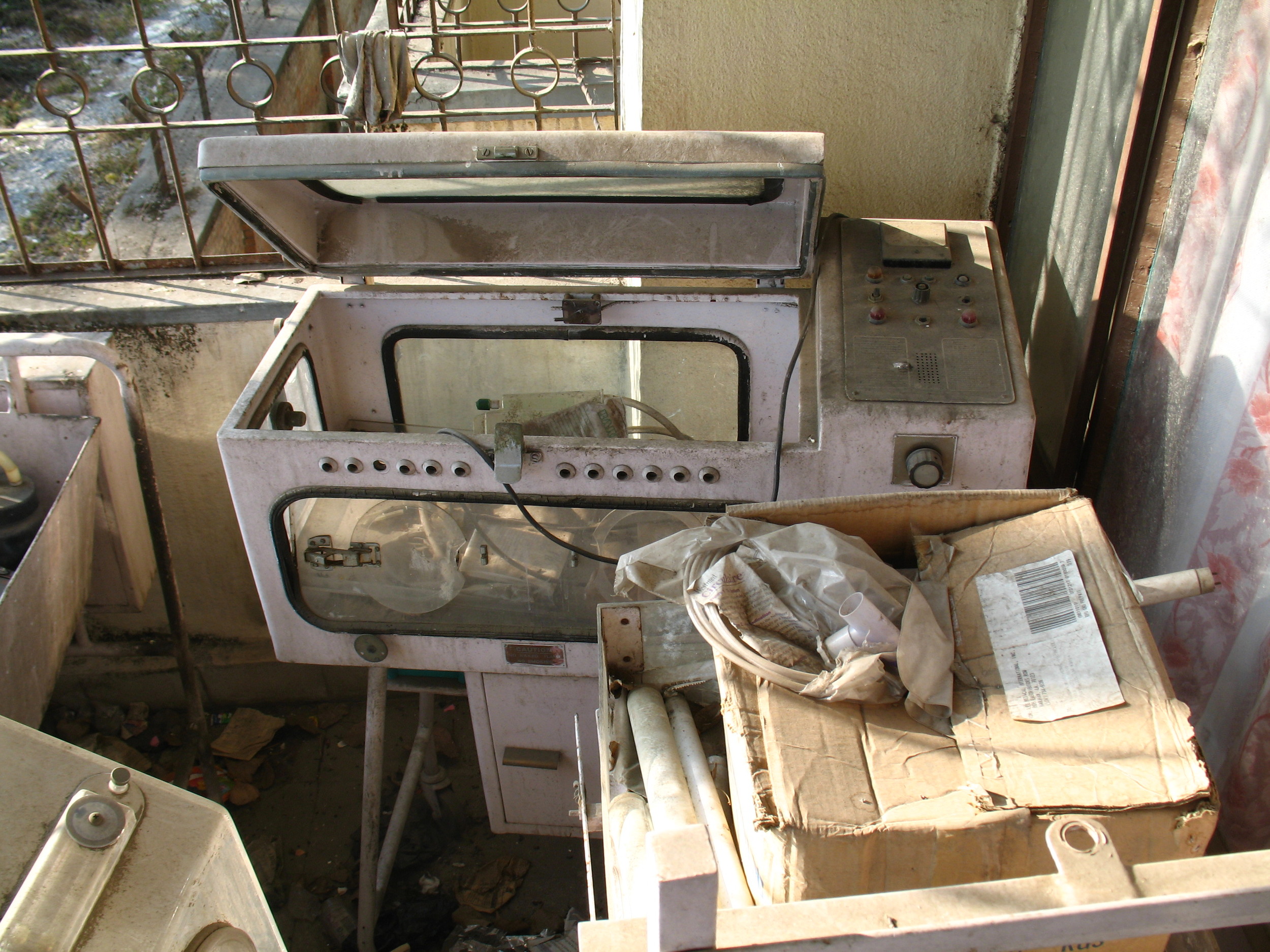 A typical medical equipment junkyard outside a hospital in Kathmandu, Nepal.