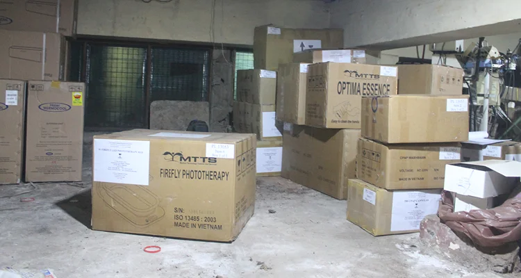 A container of MTTS equipment arrives for East Meets West’s installation in Ghana. Photo courtesy Thrive Networks.