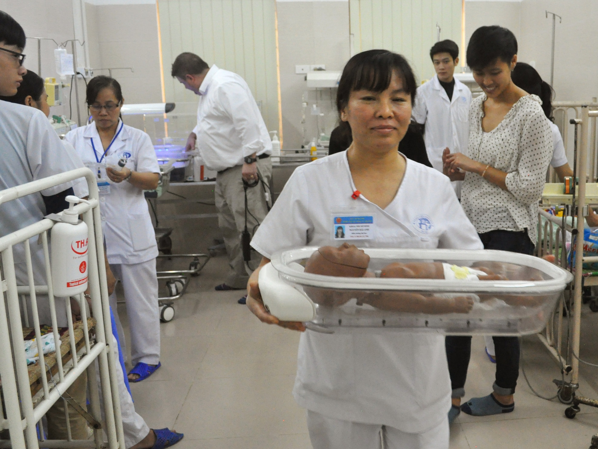 Nurse at St. Paul Hospital in Vietnam testing the Otter alpha prototype