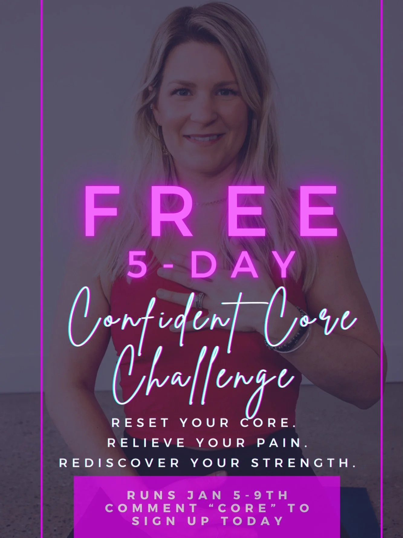 The FREE 5-Day Confident Core Challenge is officially OPEN and I couldn&rsquo;t be more excited to help you kick off 2026 feeling strong, supported, and confident in your body again!

This challenge is designed for busy moms who want:

✨ Less back pa