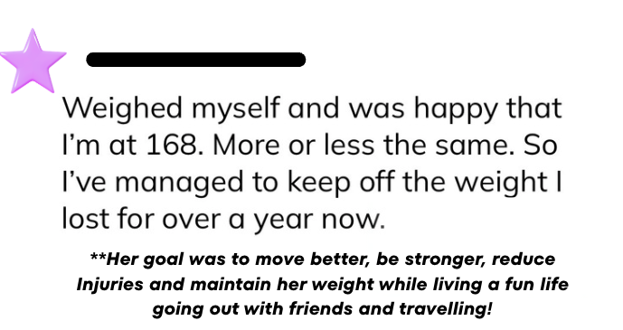 Close-up of a motivational note with a purple star and black bar at the top. The note mentions weighing 168 pounds, maintaining weight over a year, and a goal to improve health and enjoy life with friends and travel.
