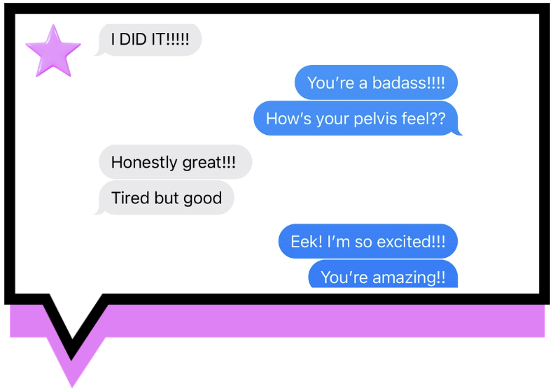 Screenshot of a text message conversation with a purple star icon indicating an achievement or celebration.