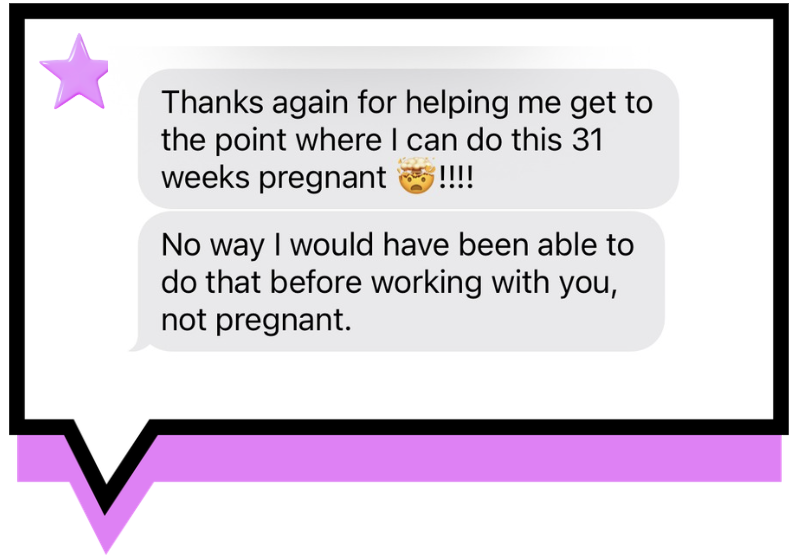 A digital conversation with a reply bubble containing text about pregnancy, gratitude, and a celebratory emoji, set against a pink and black background with a purple star.