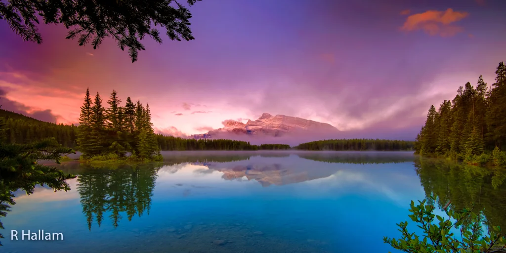 Sunrise from Two Jack Lake by Ron Hallam