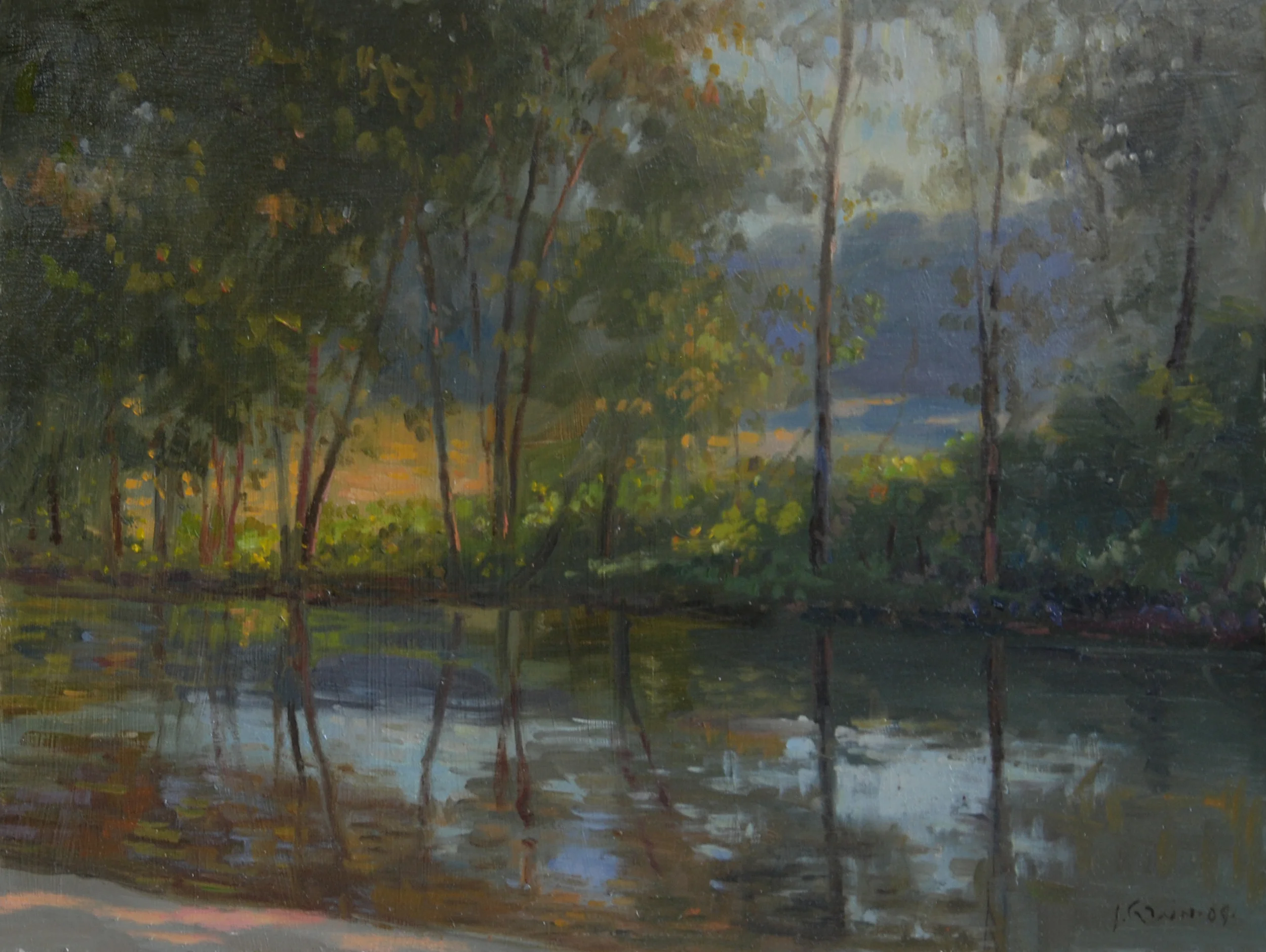Soft Summer Stream, Oil on board, 12x16 inches.