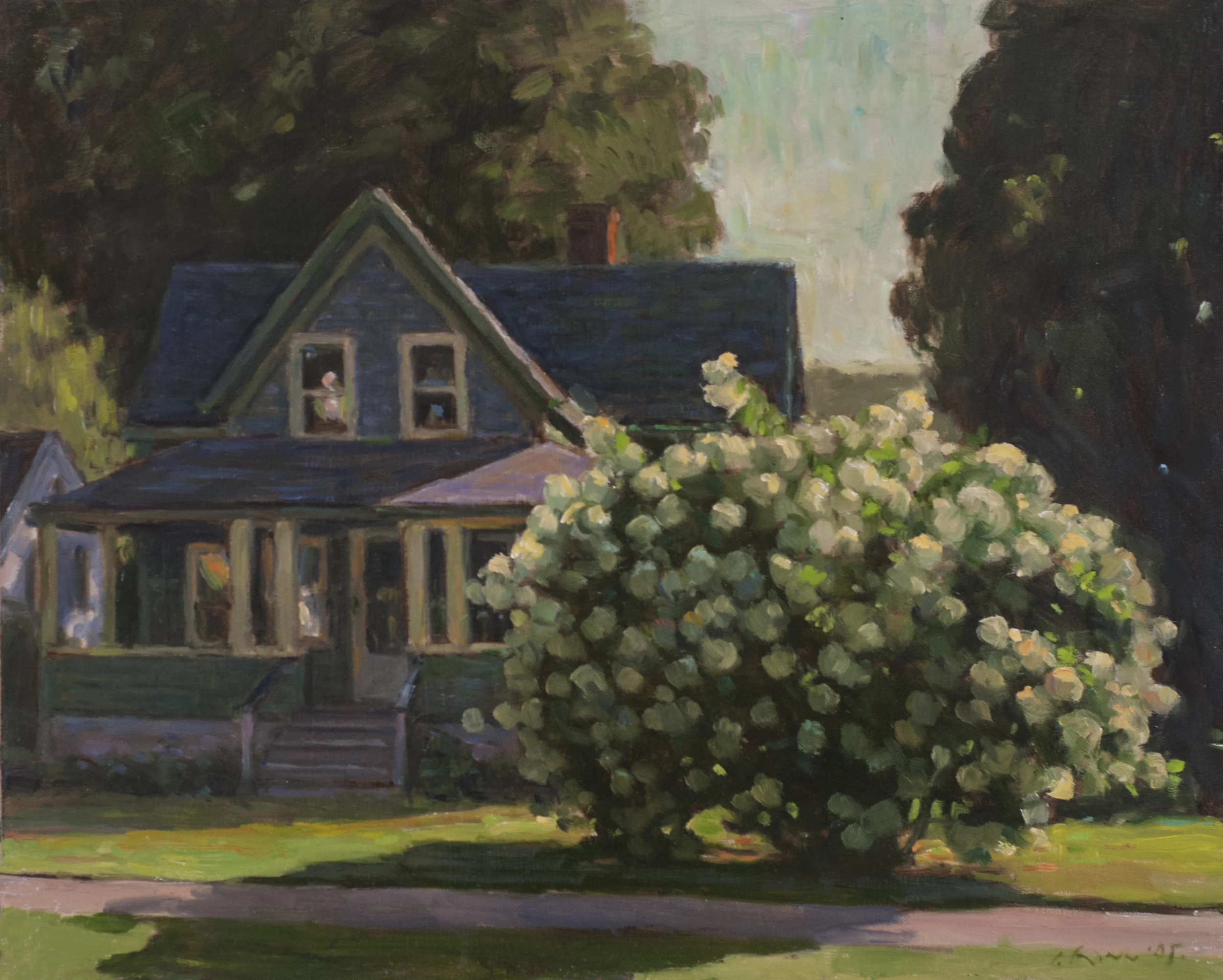 House with Hydrangea, Oil on board, 16x20 inches.