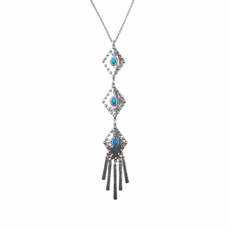 Highway Necklace $88, Silver-plated and turquoise. Made in the USA.