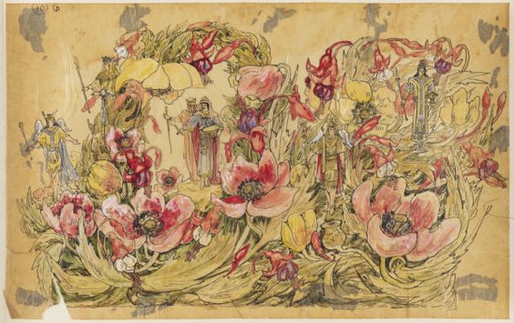 The Garden. Costume design from Mistic Krewe of Comus' 1873 'Missing Links' parade. by Charles Briton. New Orleans.