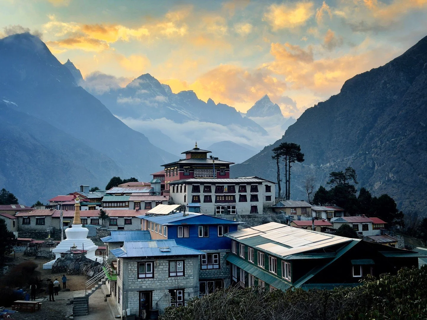 Tengboche monastery and village at sunset &mdash; Nepal