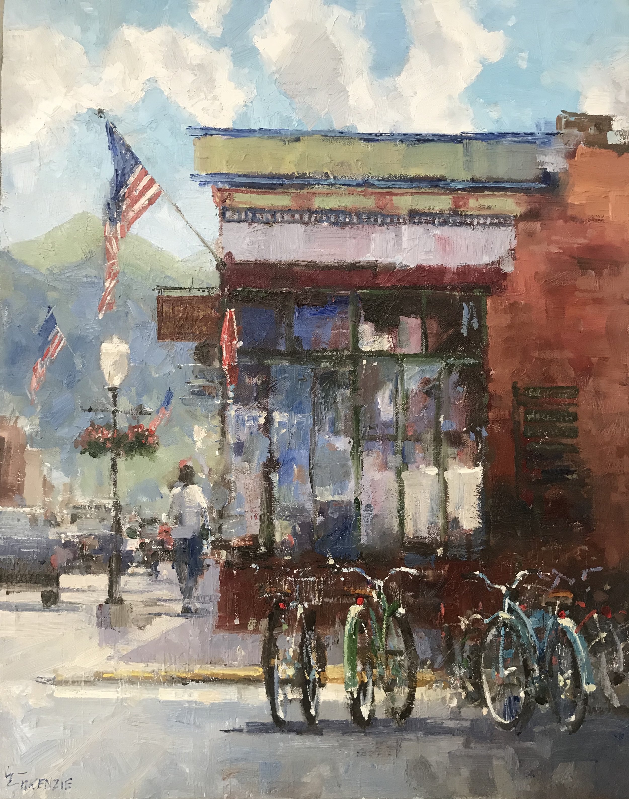  “Bikes at the Buck” 22x28, $2700. 