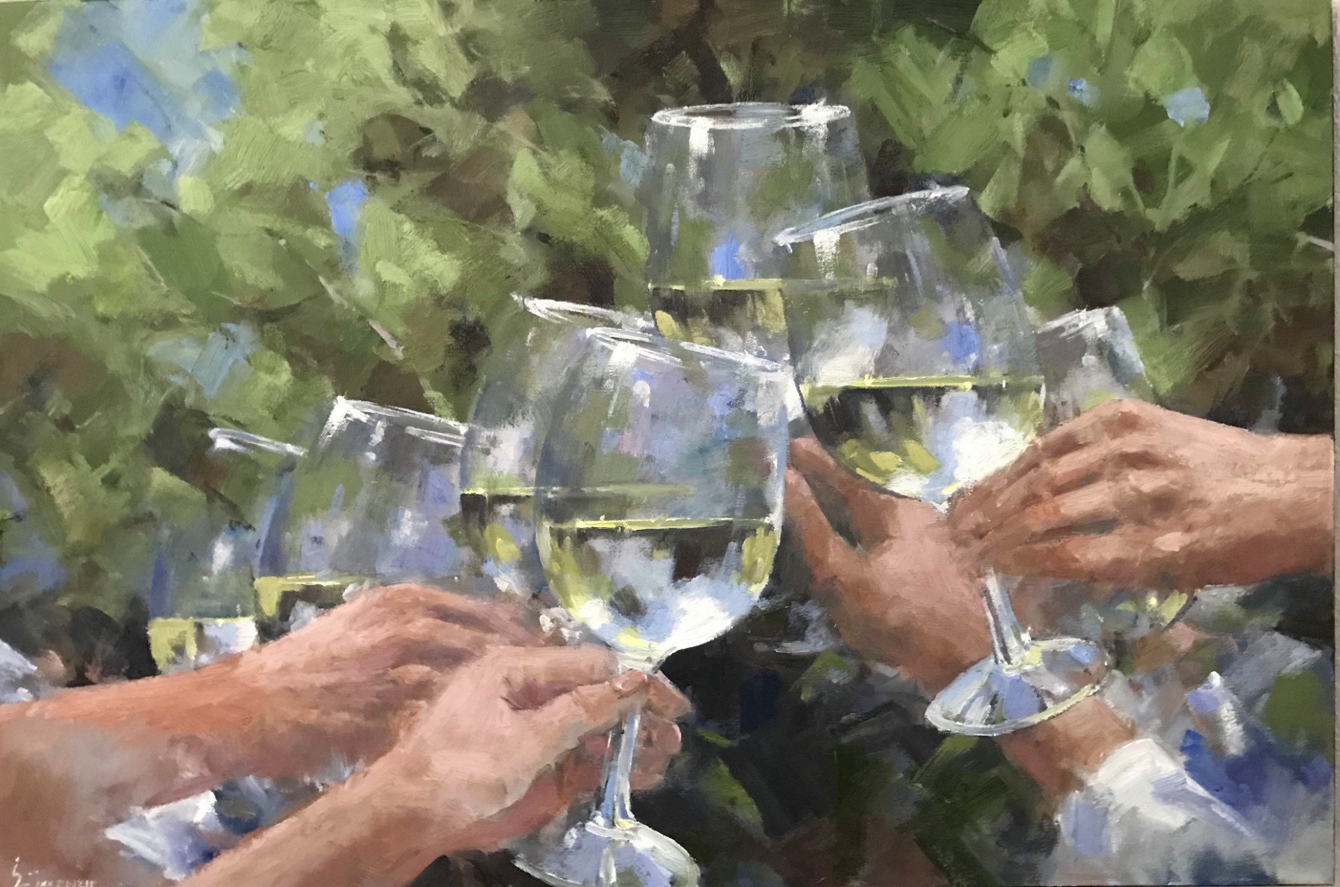 “White Wine Cheers” 24x36, Oil on Canvas. 