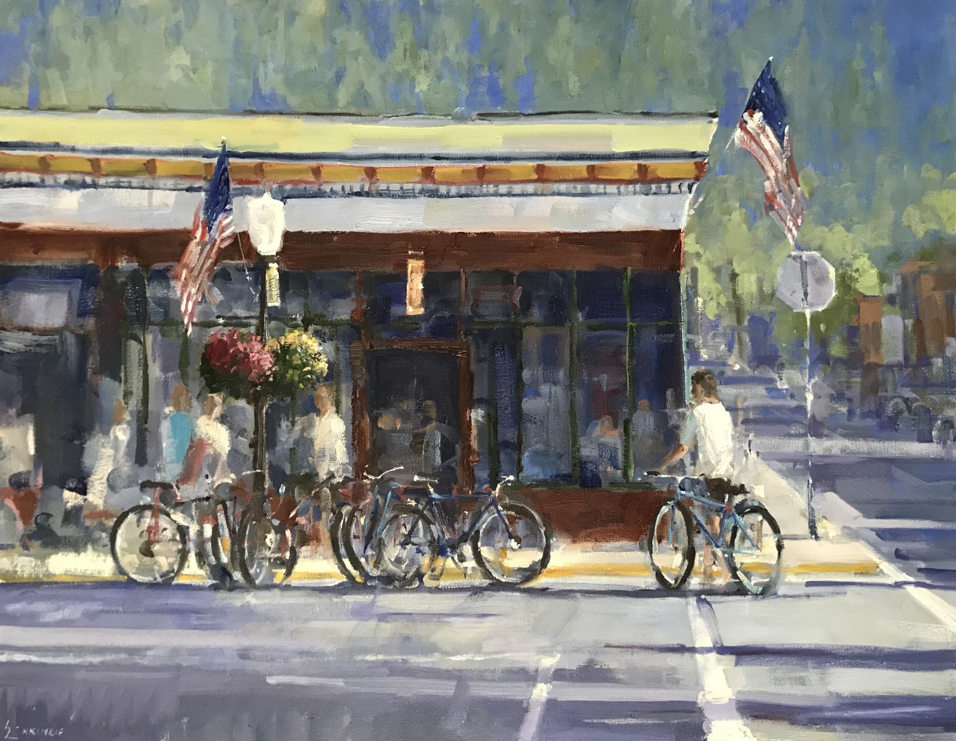  “Bikes and Brews” 22x28, Oil on Canvas. 