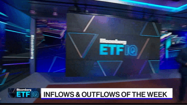 Bloomberg ETFI logo on a digital screen with the text "INFLOWS & OUTFLOWS OF THE WEEK" at the bottom.