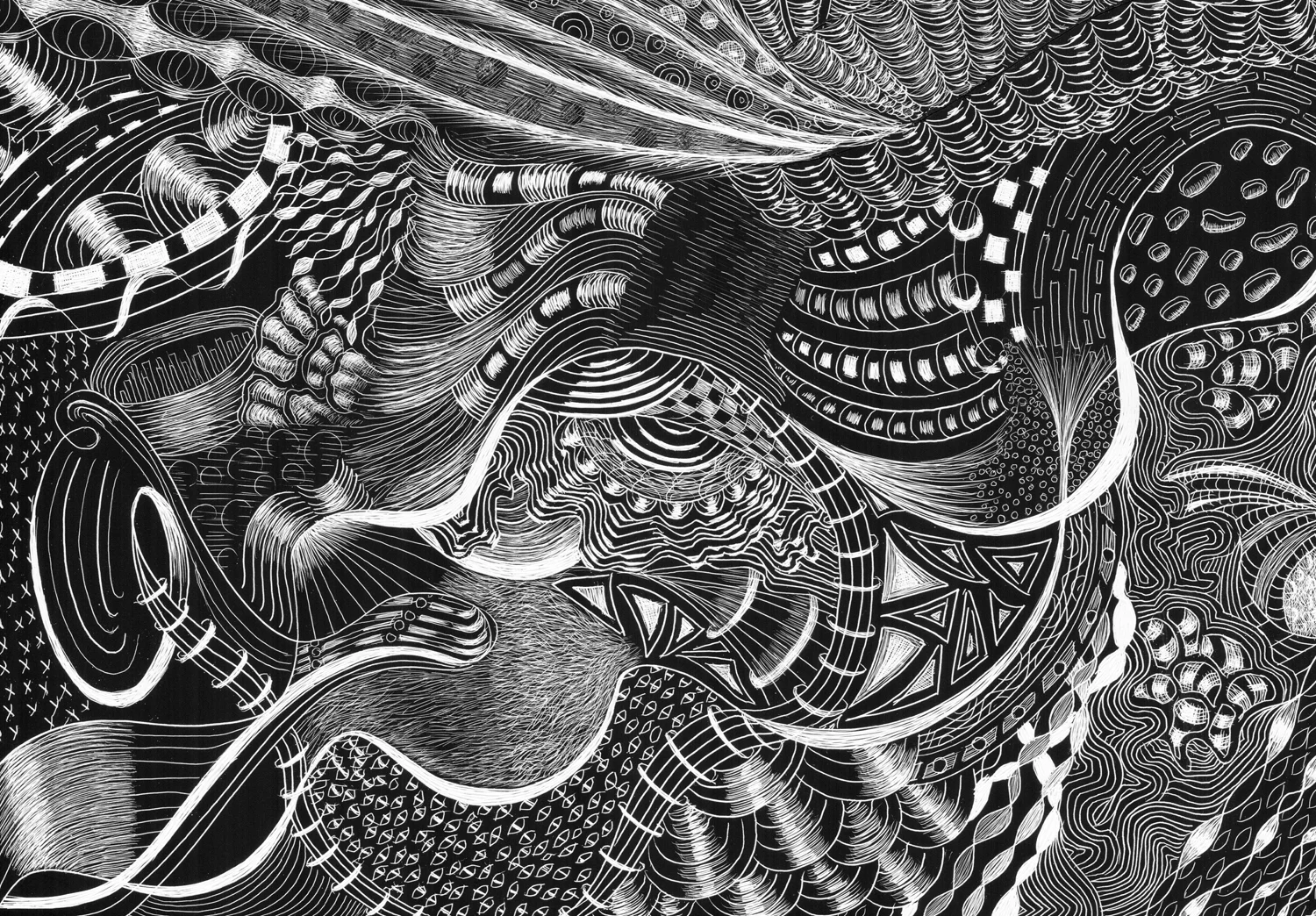 SC 2 #3109 Black Scratchboard Mounted with Sawtooth Hanger: 7" x 5" $500.00 2016 Studio