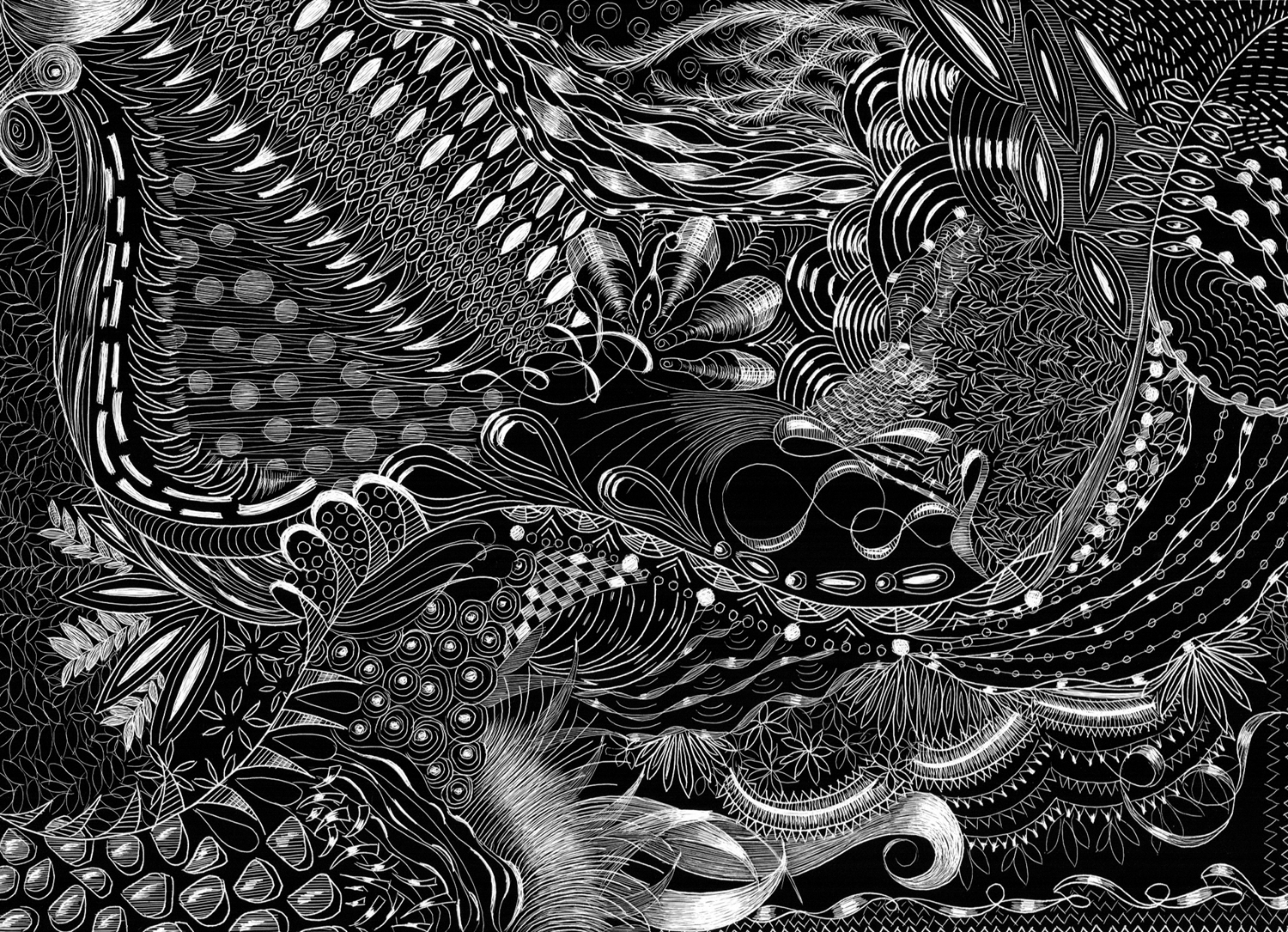 SC 15 #3126 Black Scratchboard Mounted with Sawtooth Hanger: 7" x 5" 2016 $500.00 Studio