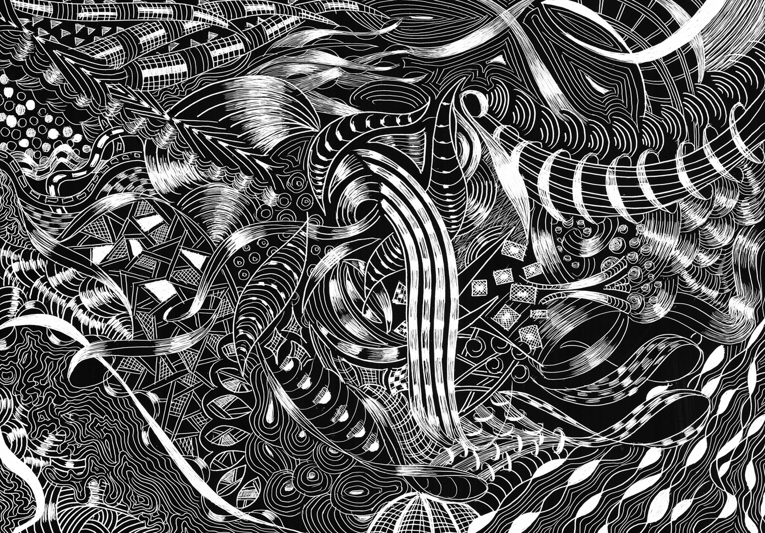 SC 8 #3115 Black Scratchboard Mounted with Sawtooth Hanger: 7" x 5" 2016 $500.00 Studio