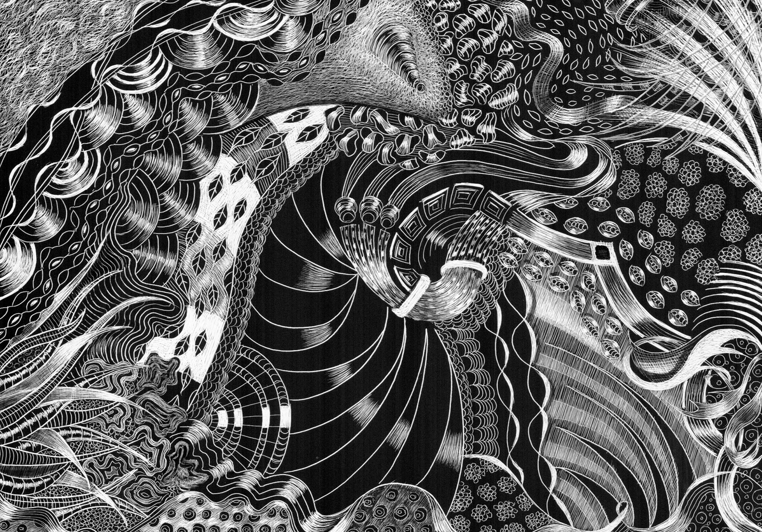 SC 10 #3117 Black Scratchboard Mounted with Sawtooth Hanger: 7" x 5" 2016 $500.00 Studio
